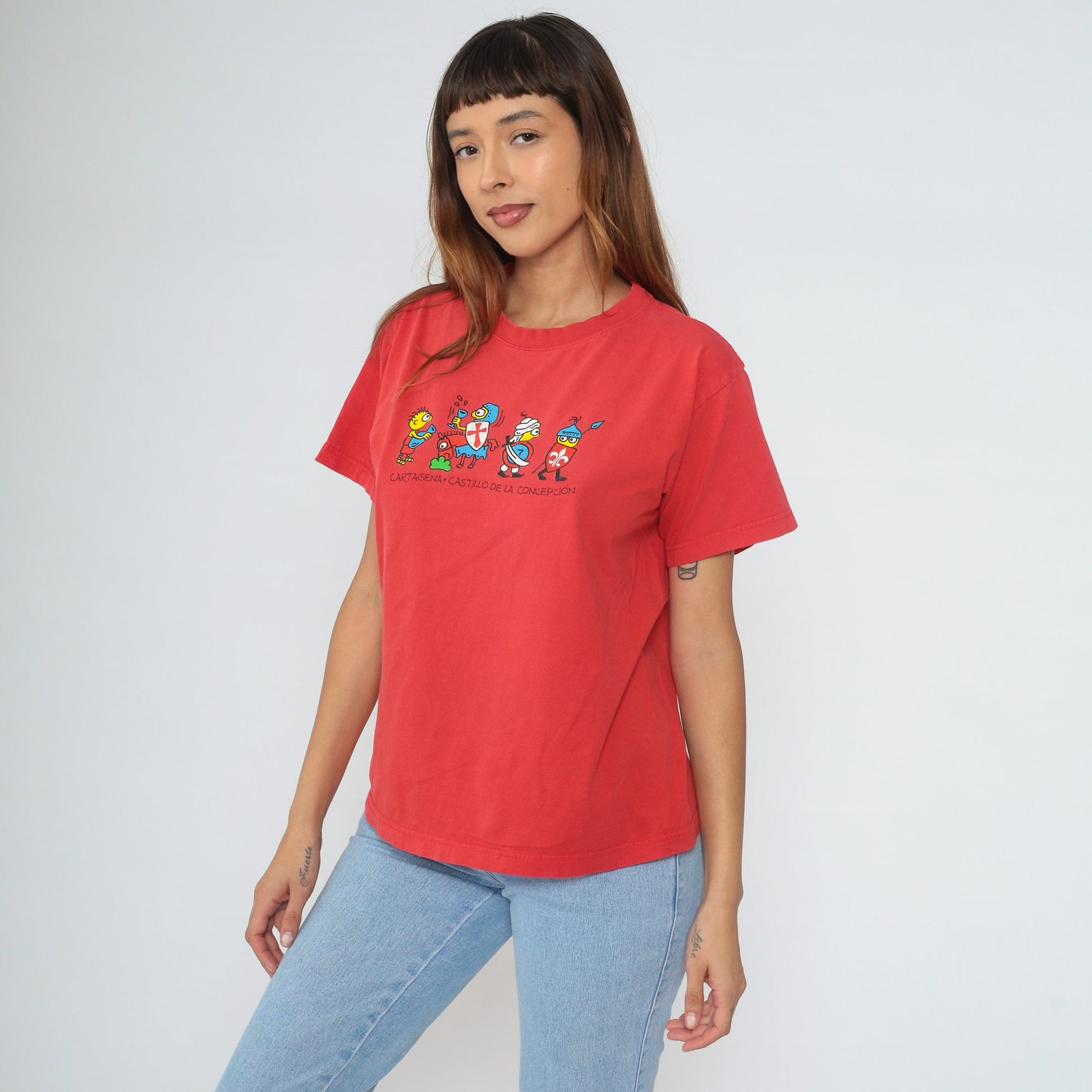00s Cartagena Colombia Castillo de la Concepción Graphic T-Shirt Red Medium