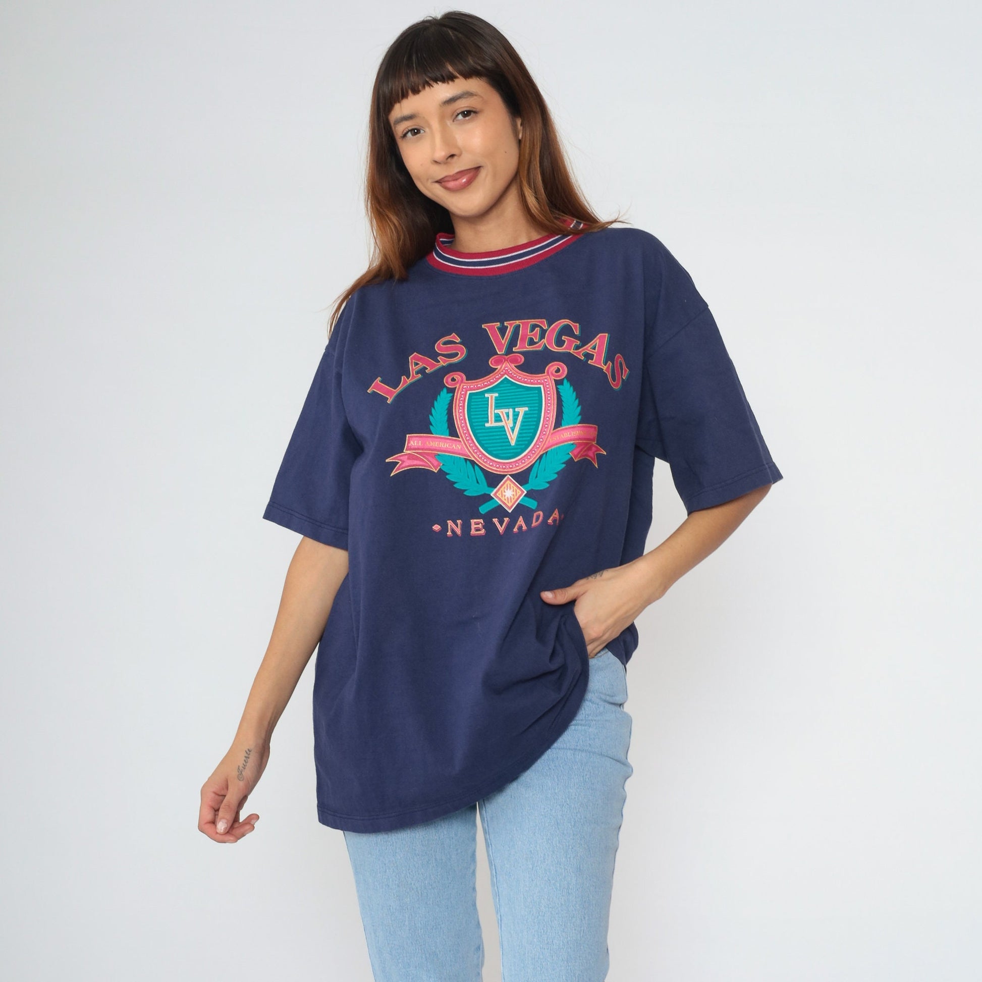 90s Las Vegas Nevada Graphic T-Shirt Navy Cotton Extra Large XL