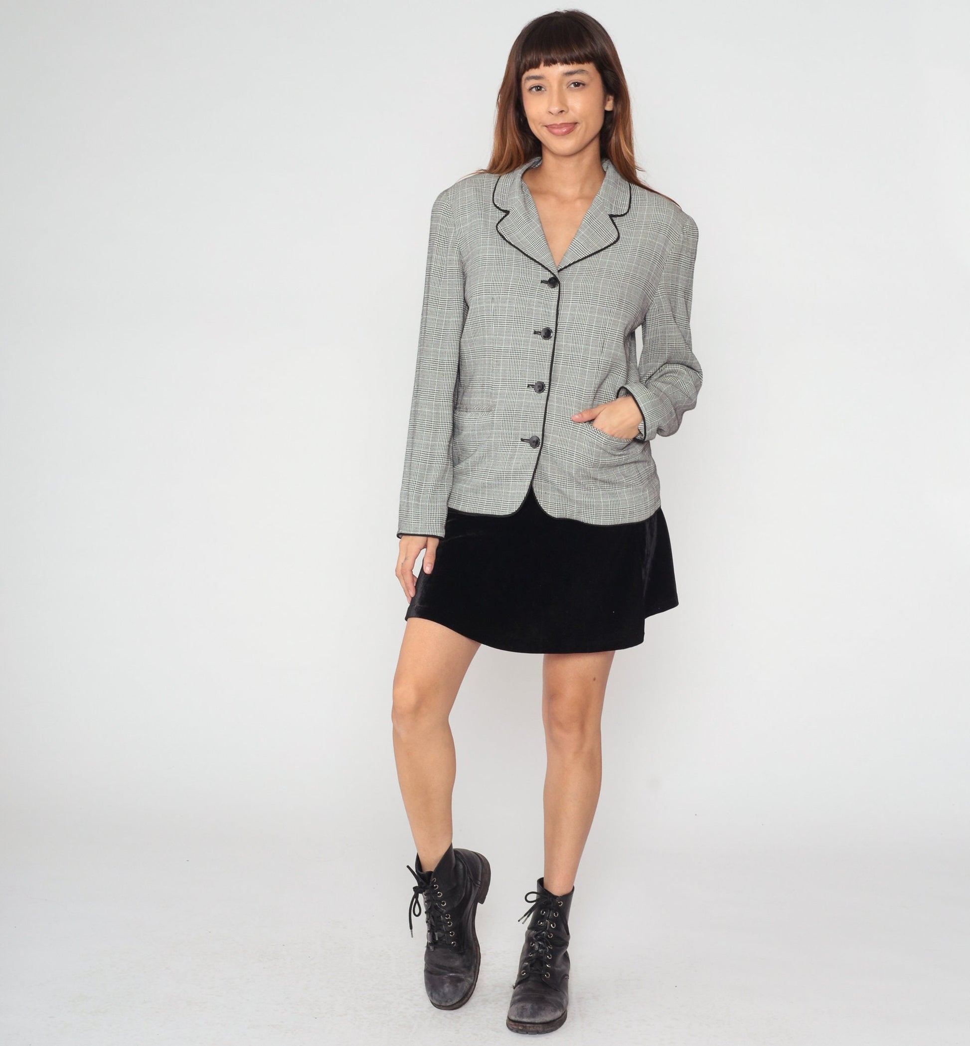 90s Express Black & White Checkered Blazer Button-Up Jacket Small