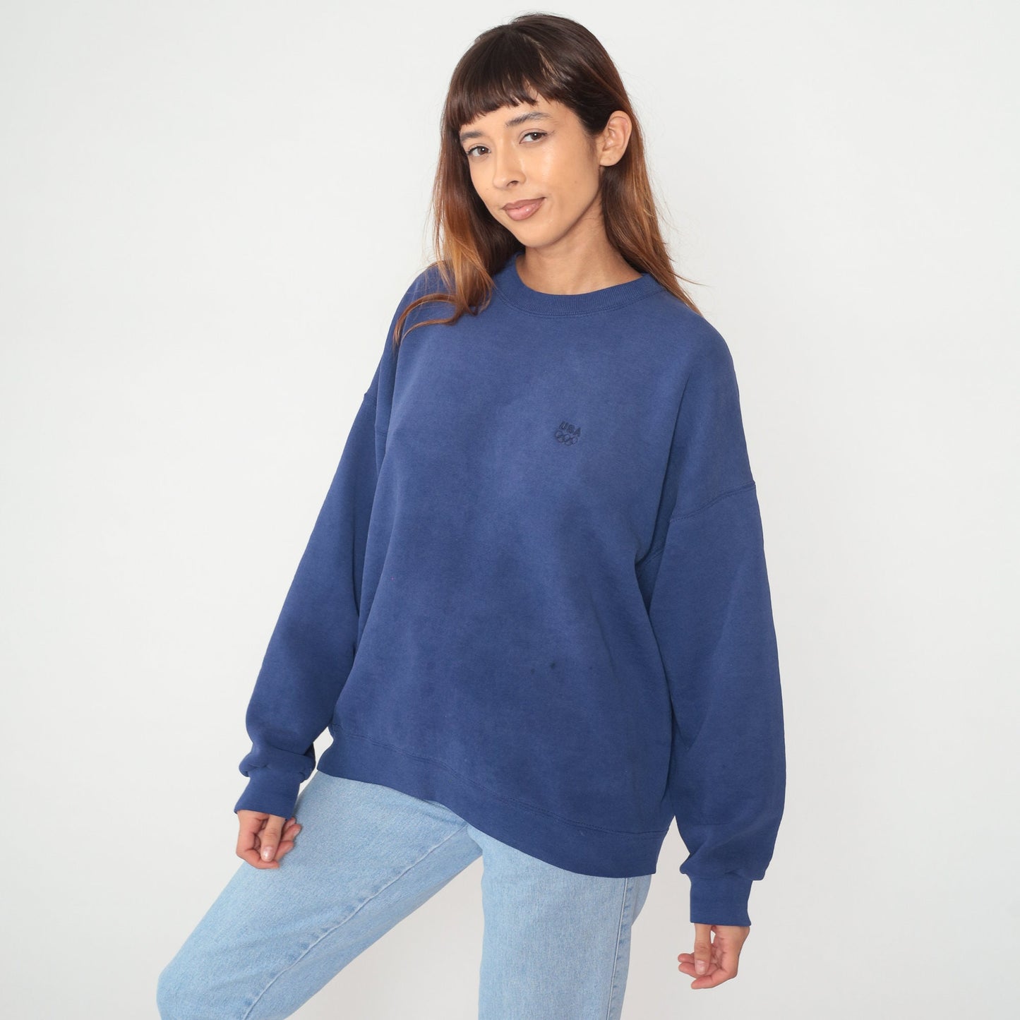 90s USA Embroidered Crewneck Sweatshirt Blue Distressed Extra Extra Large XXL