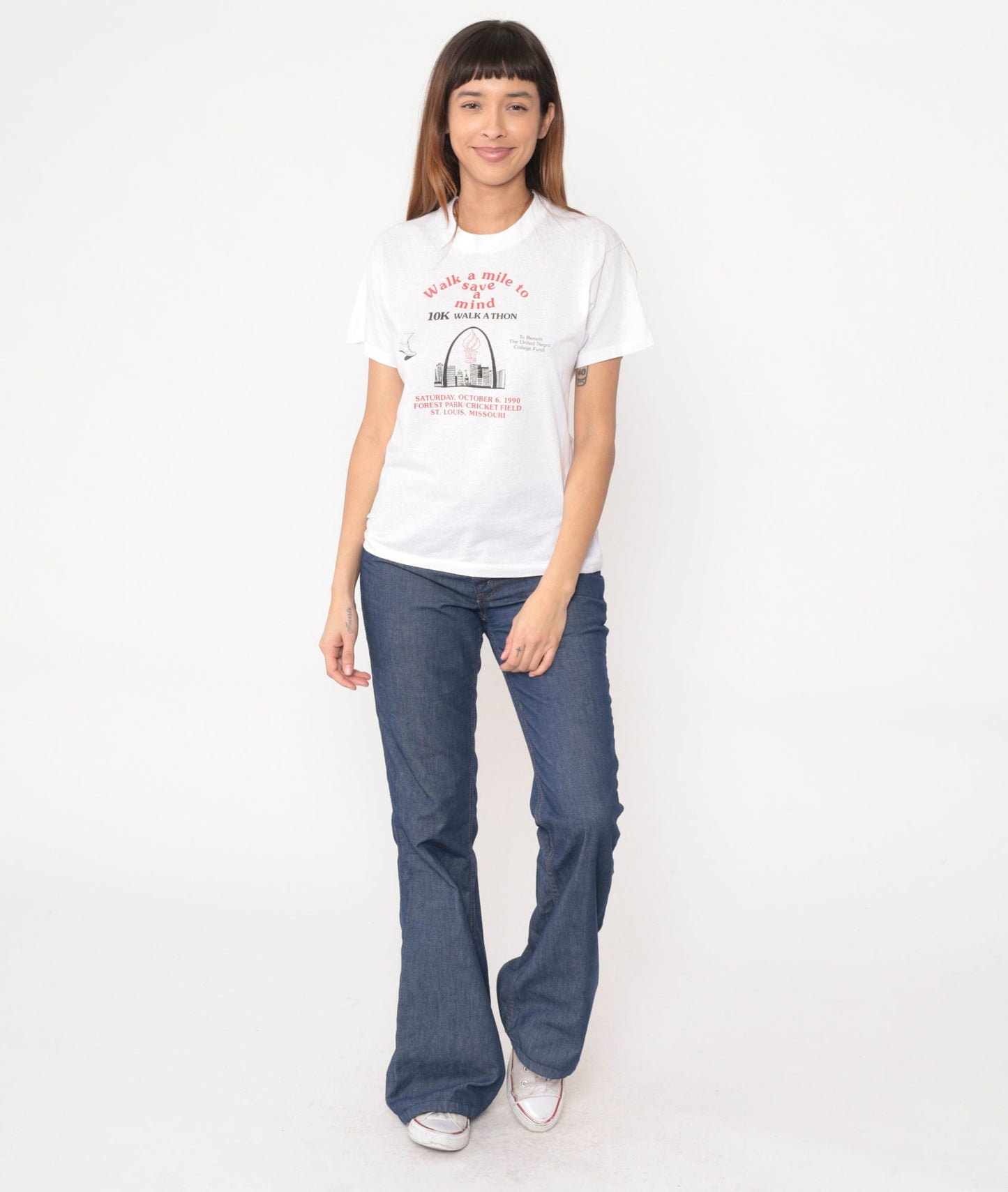 1990 UNCF Walk a Mile to Save a Mind St. Louis Walkathon T-Shirt White Graphic Small