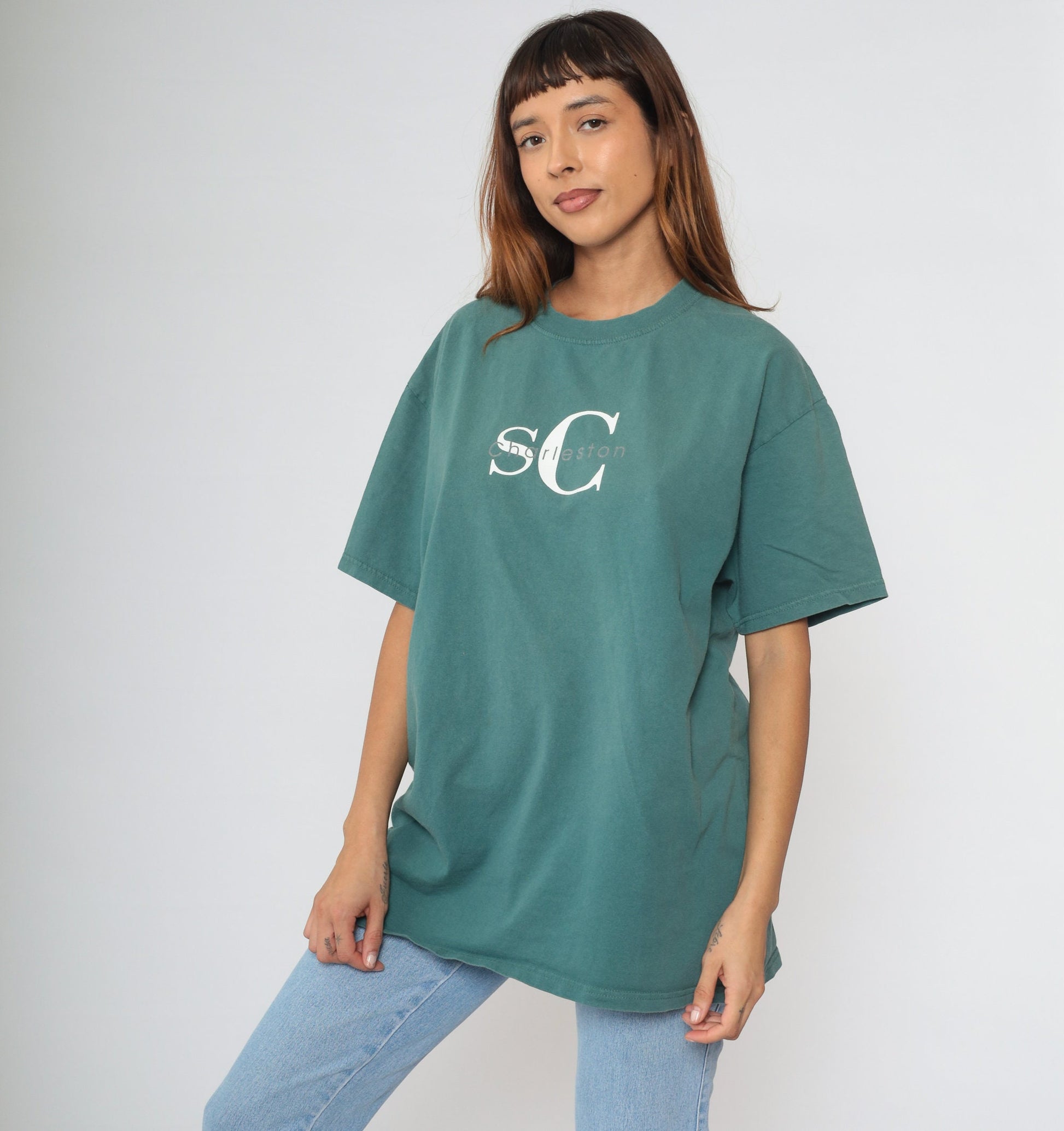 90s Charleston South Carolina Graphic Cotton T-Shirt Green Extra Large