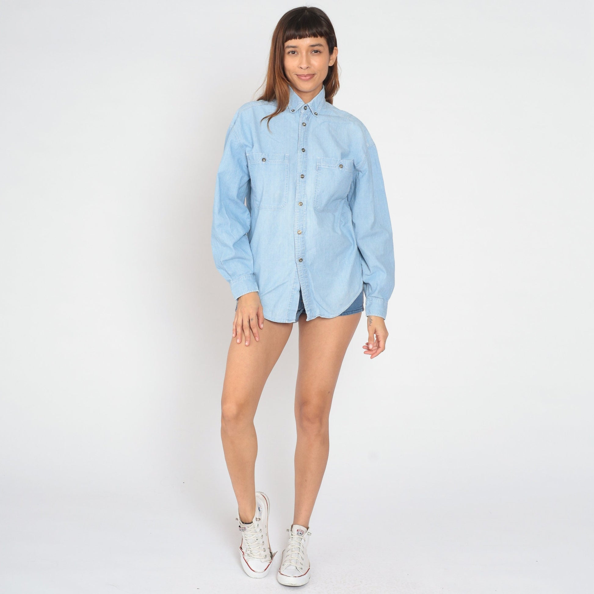 90s Levi's Blue Denim Button-Up Shirt Cotton Long Sleeve Small S