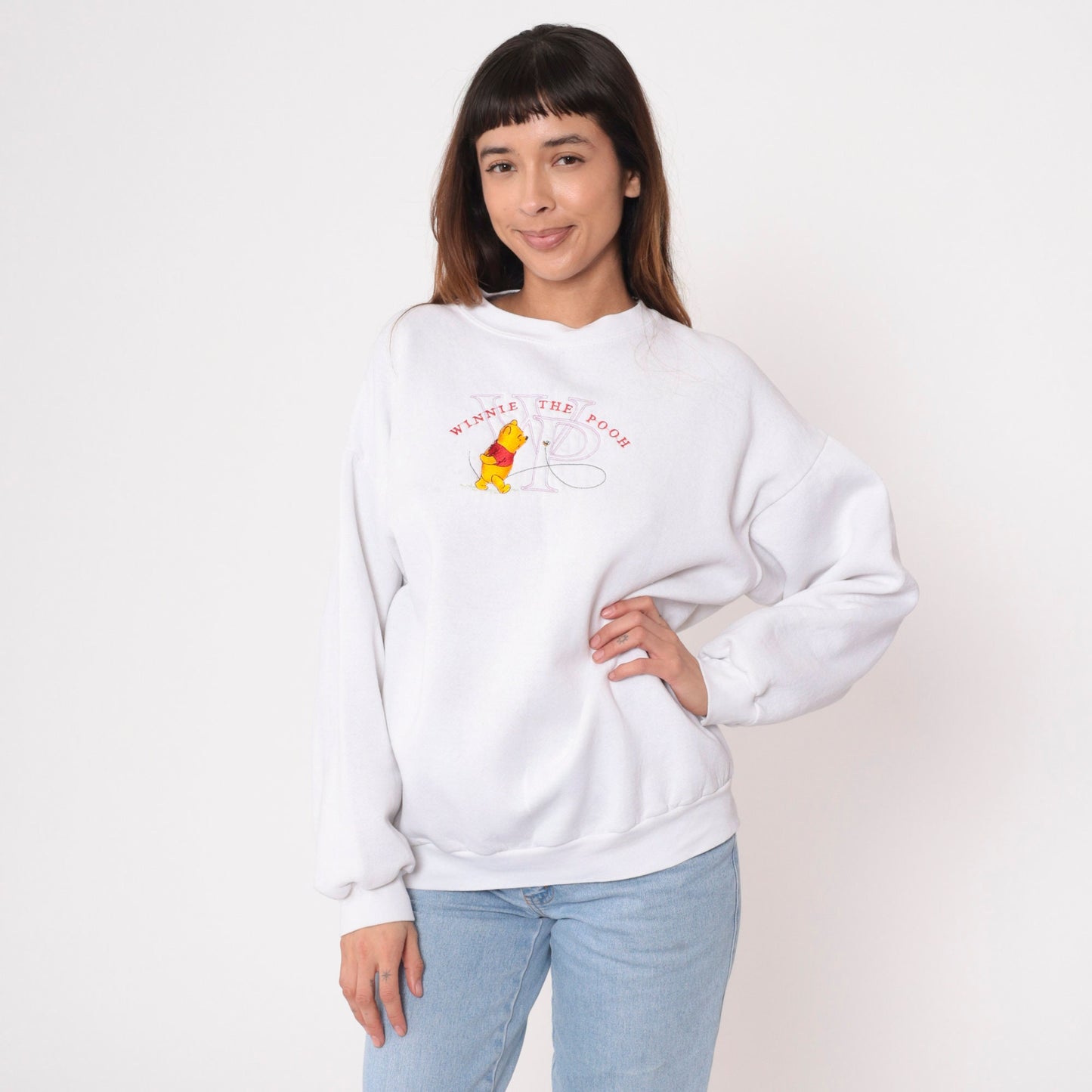 90s Winnie The Pooh Disney Embroidered Sweatshirt White Crewneck Large L