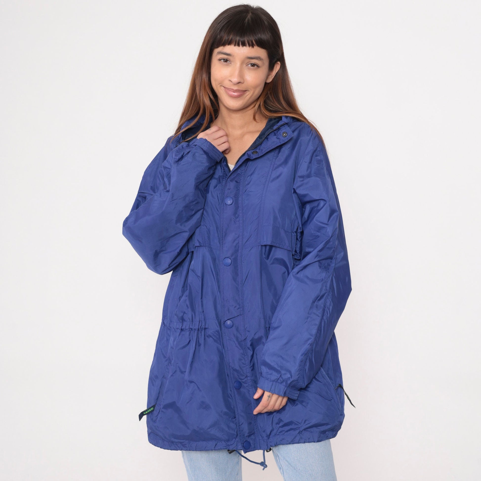 Eddie Bauer 90s Purple Windbreaker Jacket Hooded Nylon Zip Snap Medium