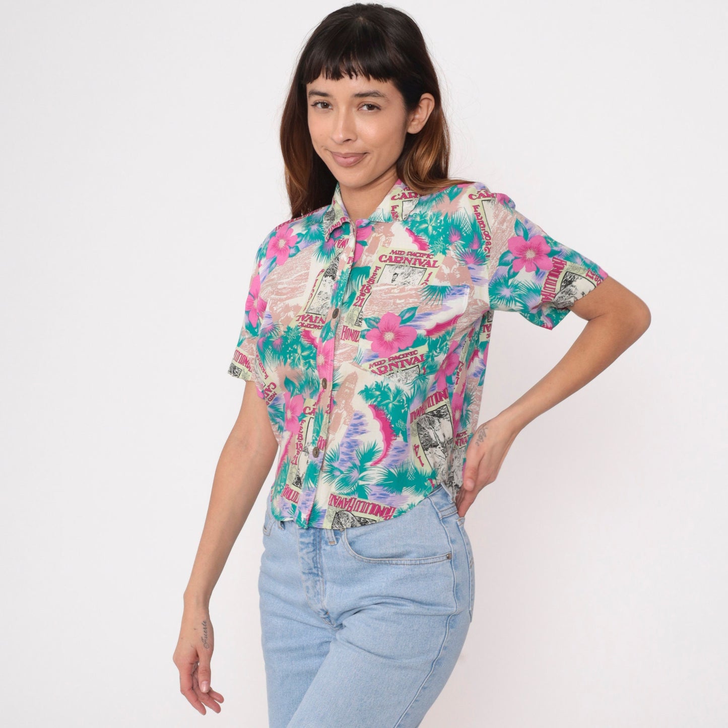 90s Duke Kahanamoku Mid-Pacific Carnival Honolulu Tropical Button Up Shirt Extra Small