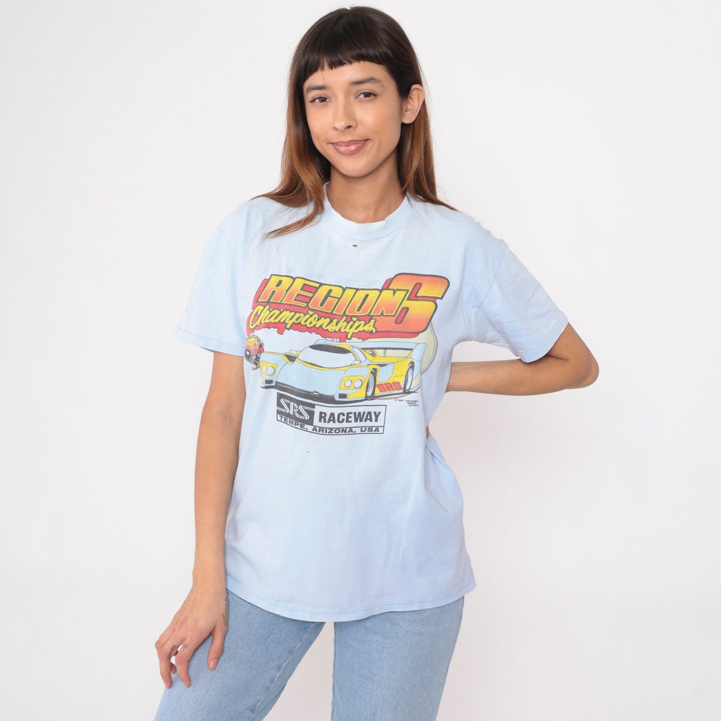 1987 RC Car Racing Championships T-Shirt Baby Blue Graphic Tee Medium