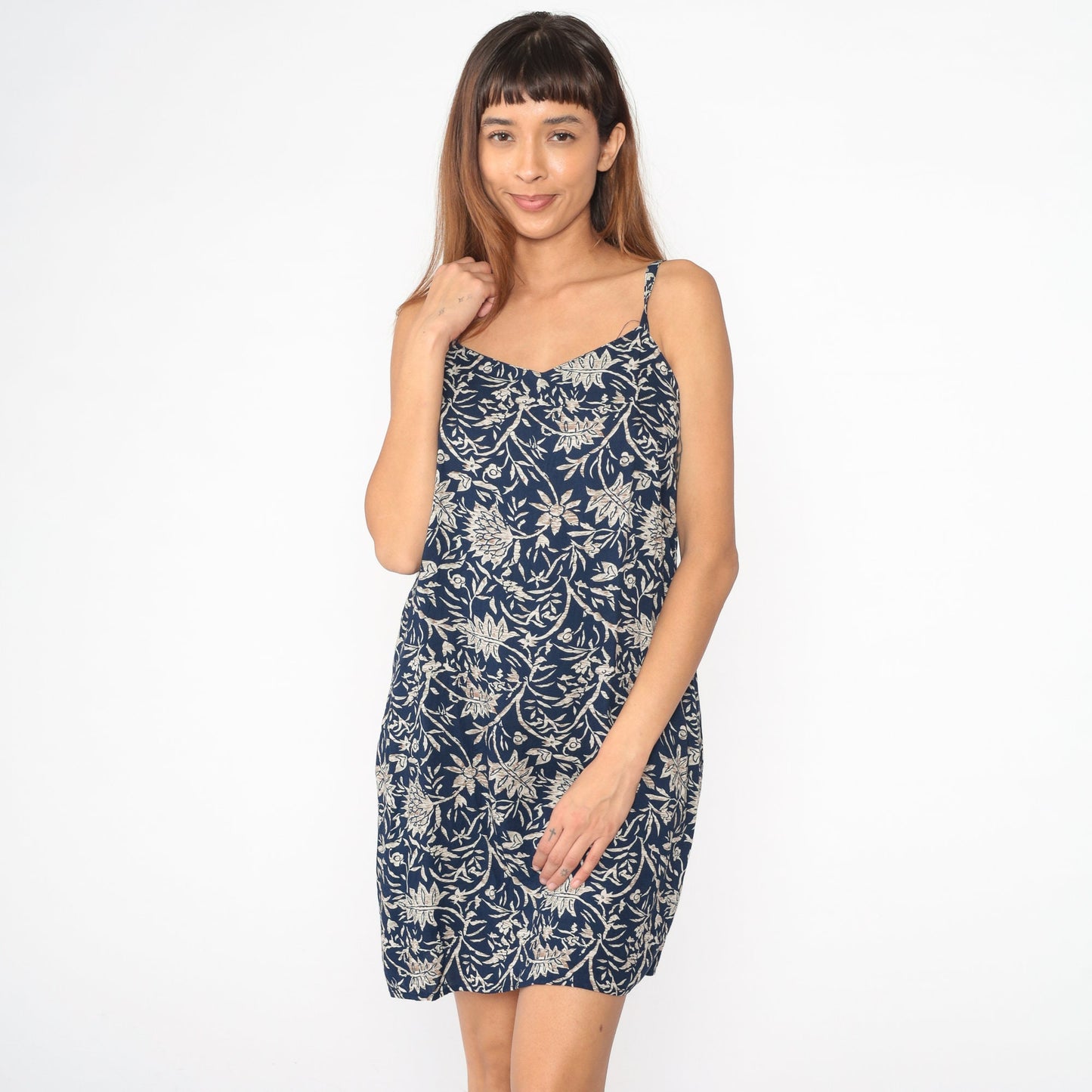 90s No Boundaries Blue Floral Mini Dress Spaghetti Strap Rayon Medium