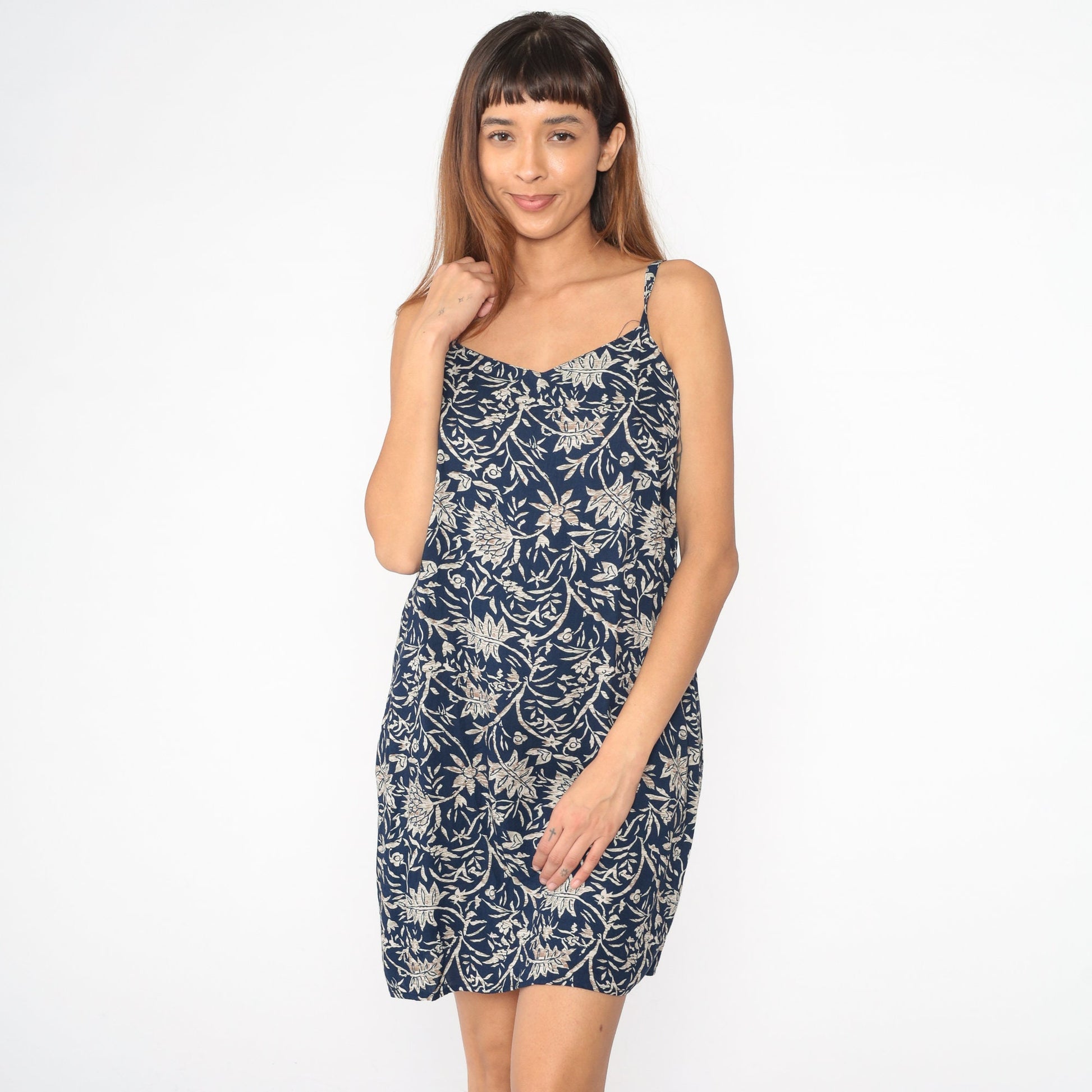 90s No Boundaries Blue Floral Mini Dress Spaghetti Strap Rayon Medium
