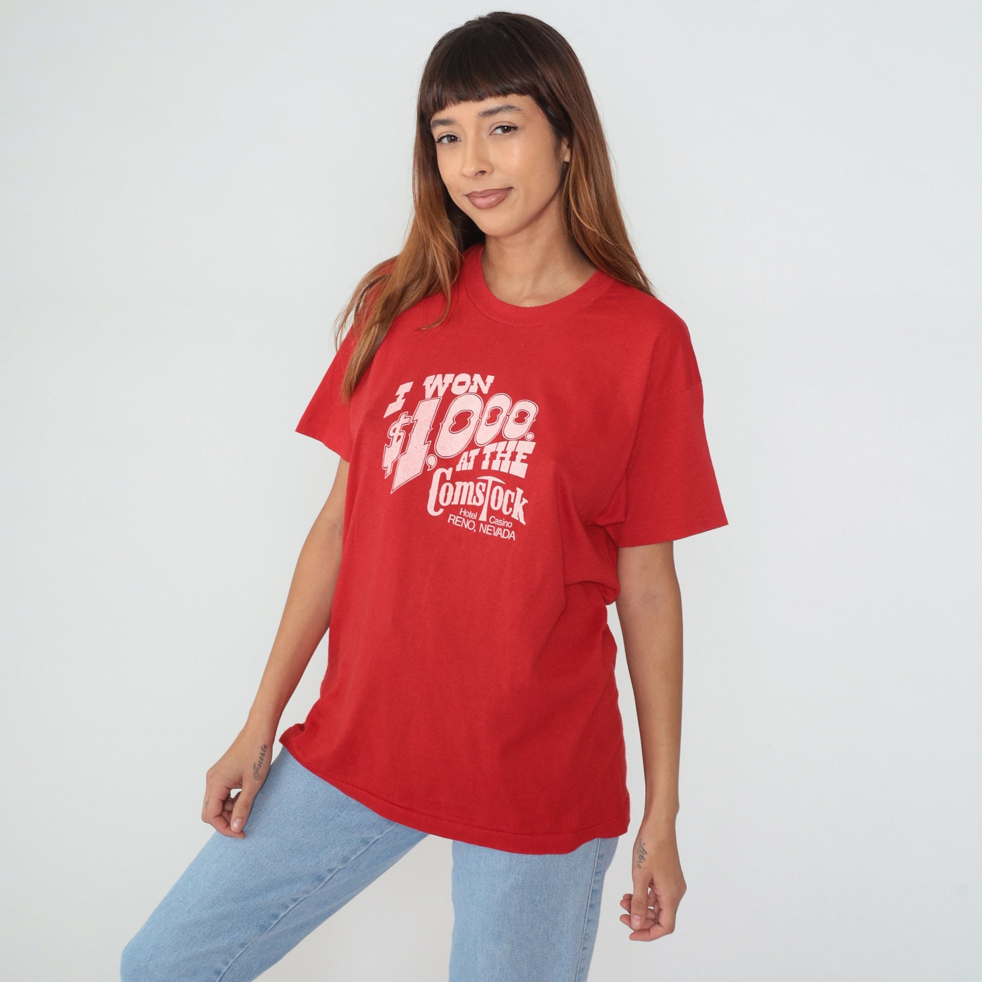 80s Comstock Hotel Casino Reno Nevada Graphic T-Shirt Red Single Stitch Extra Large
