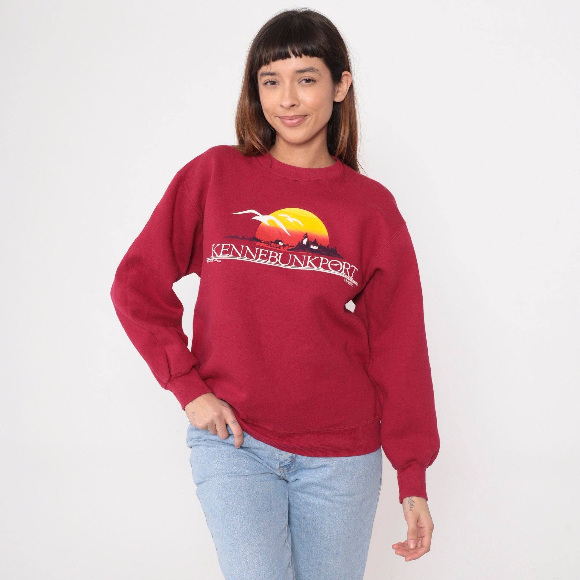 80s Kennebunkport Maine Lighthouse Seagull Sweatshirt Red Crewneck Medium