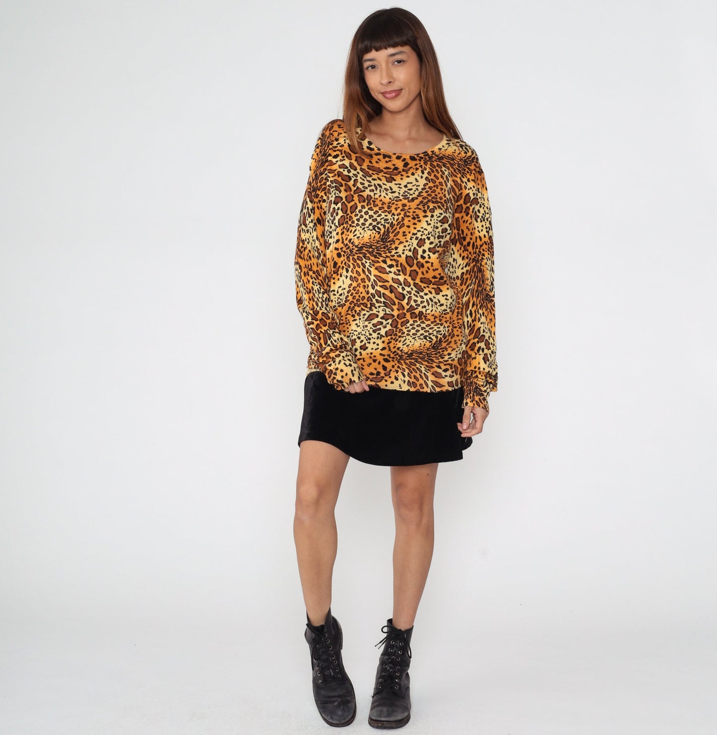 00s Cheetah Print Knit Sweater Long Sleeve Animal Print Top Large