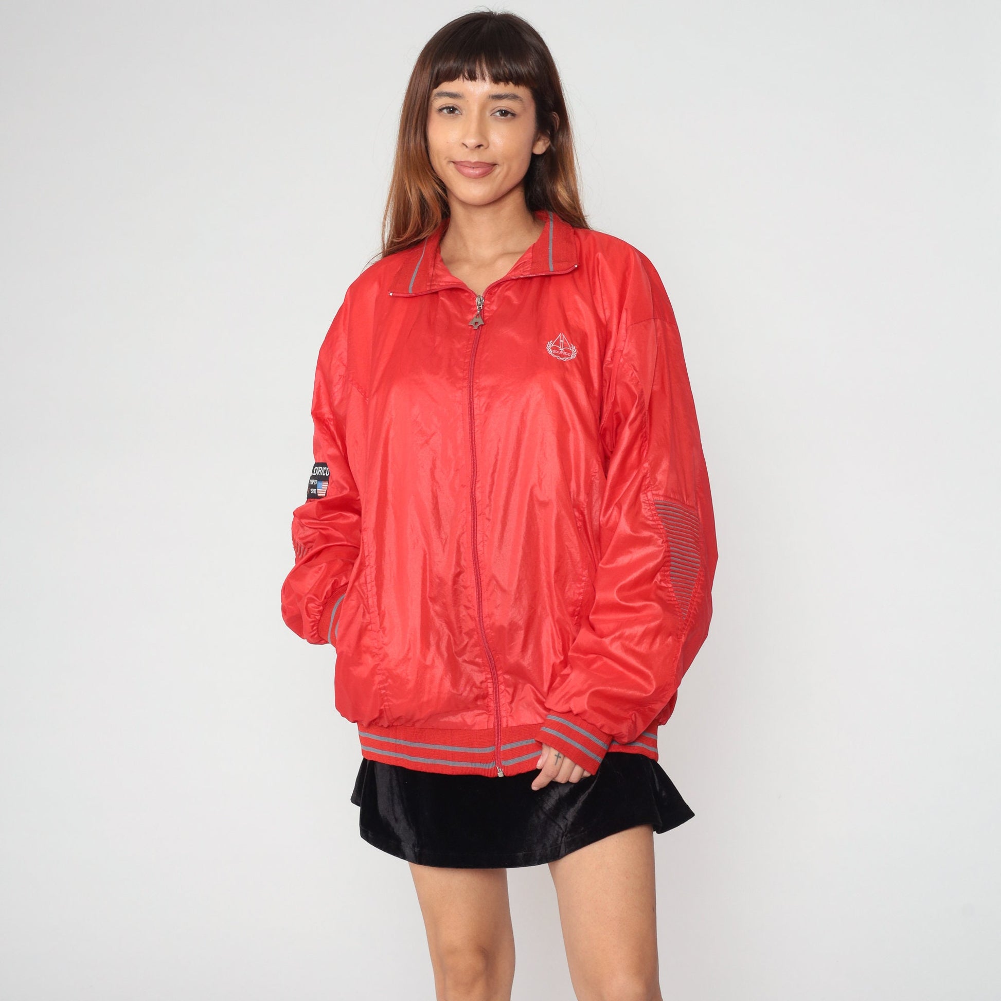 90s Sourico Bomber Jacket Red American Flag Olympics Spirit Zip Windbreaker XXL