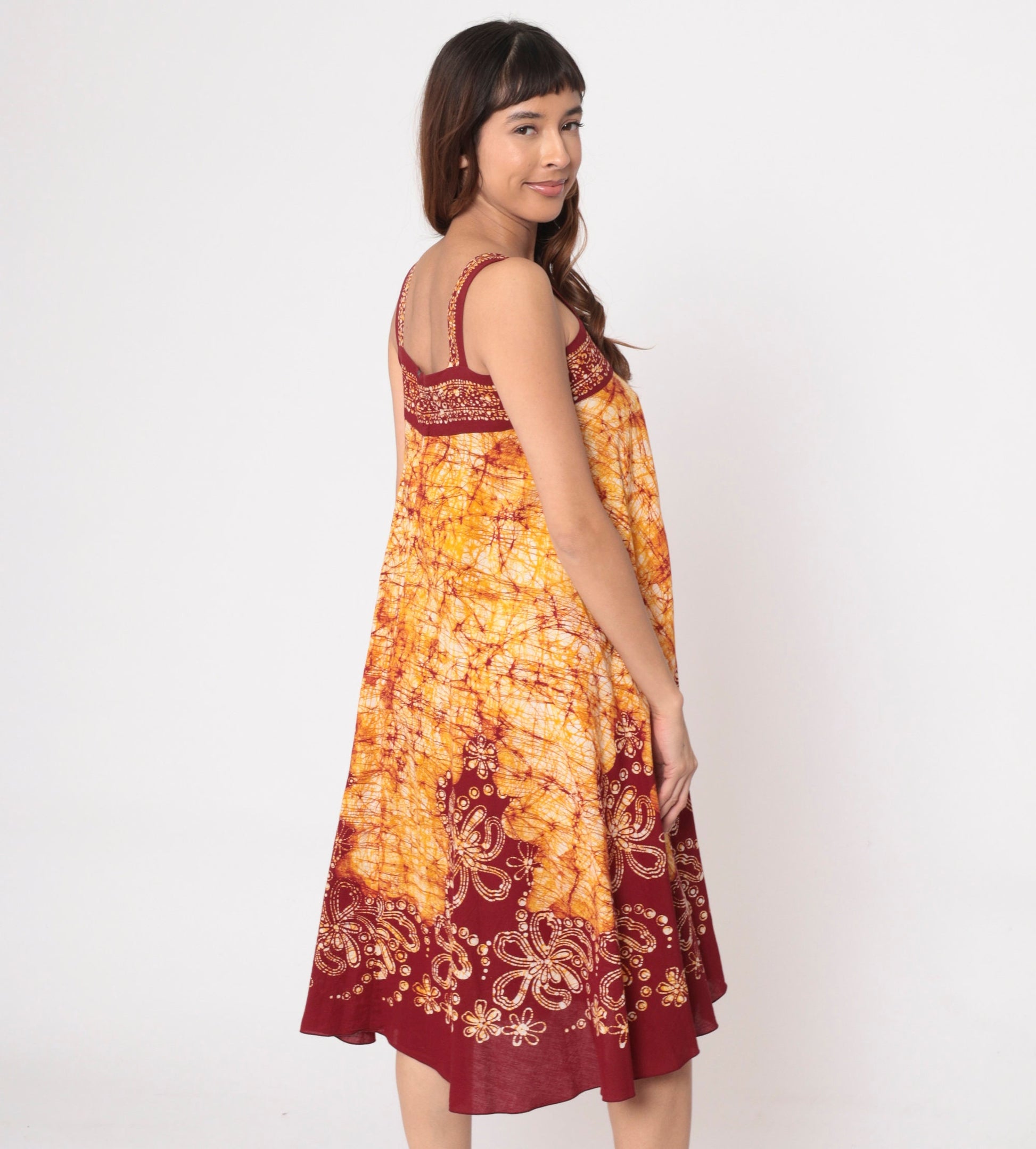 00s Batik Floral Sundress Tropical Print Tank Mini Yellow Red Small S