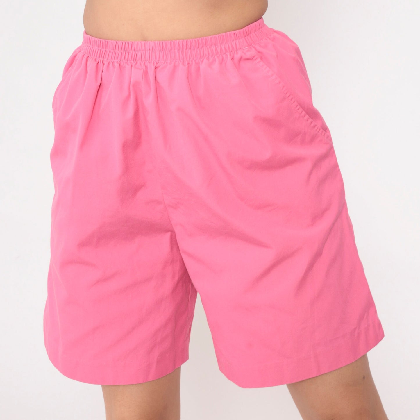 90s Bright Pink Elastic Waist Shorts High Rise Bermuda Small