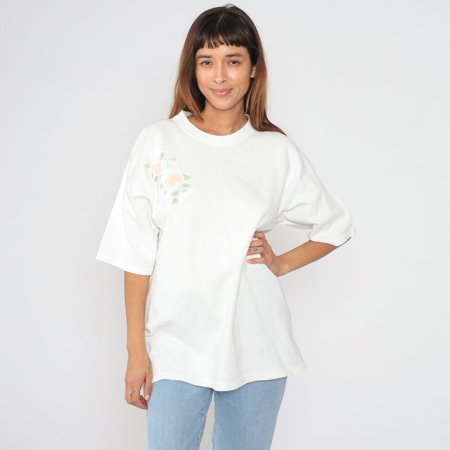 90s Lee White Floral Graphic T-Shirt Cotton Crewneck Large