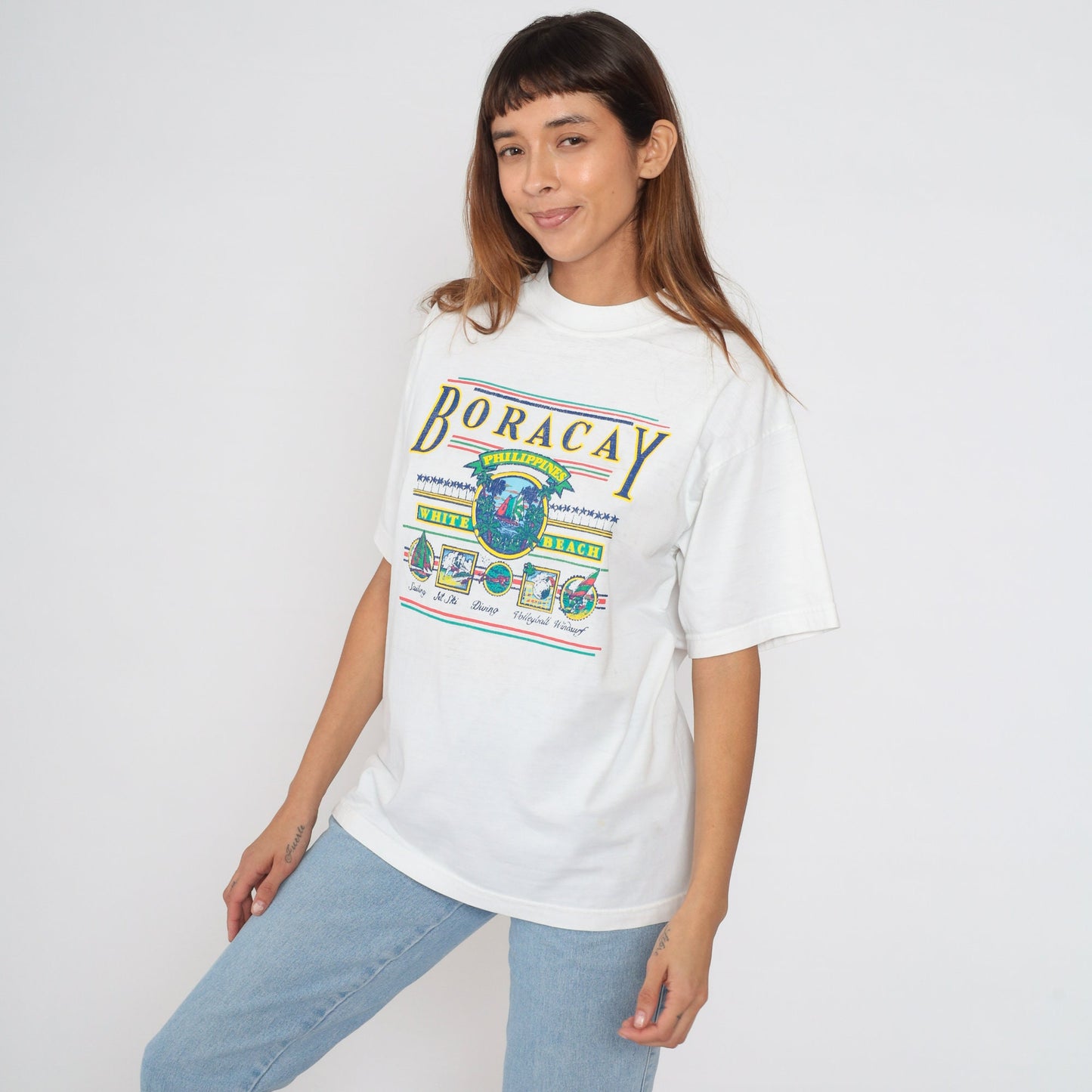 90s Boracay Philippines Swaze Graphic T-Shirt Sailboat Cotton Extra Large