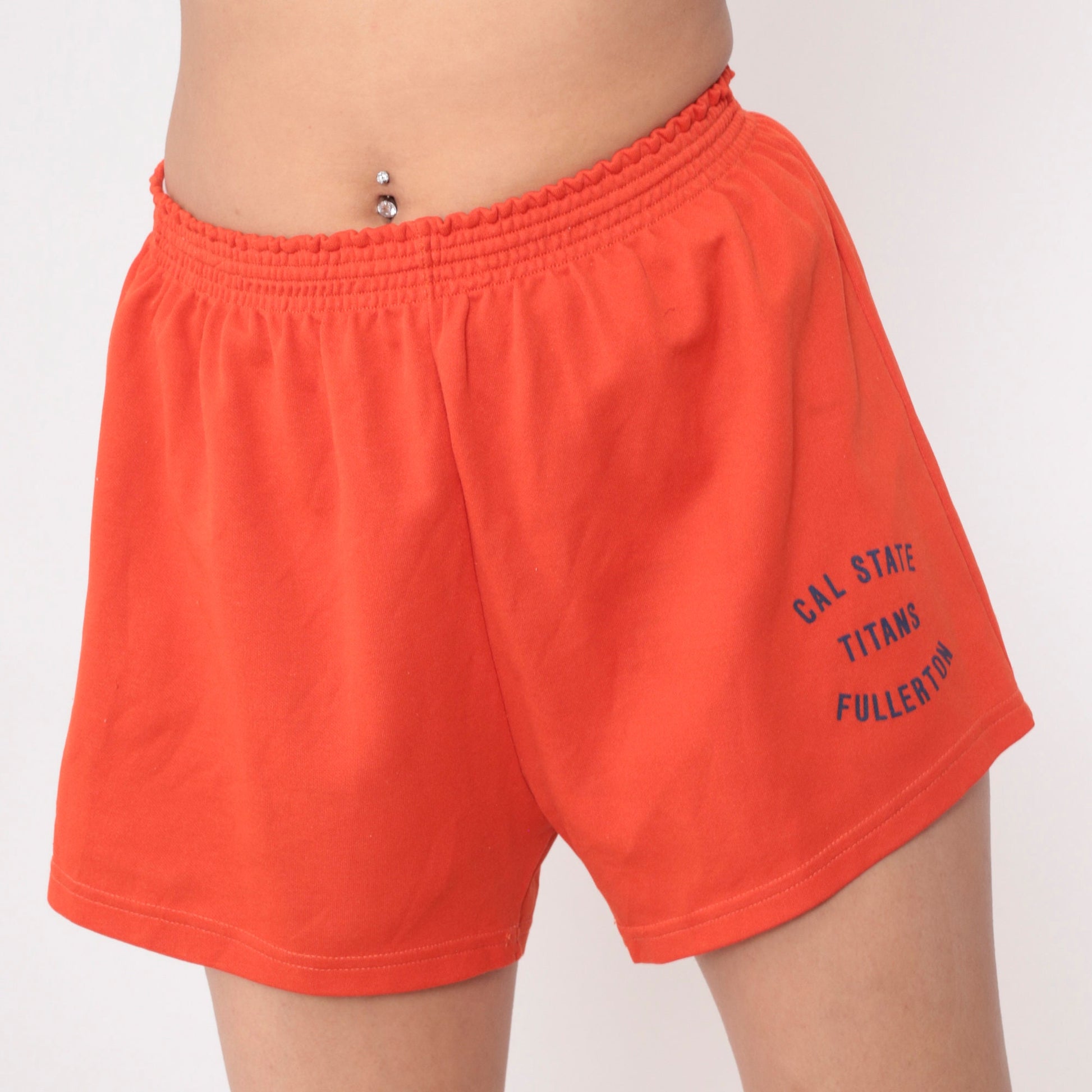 Cal State Fullerton Titans Orange Gym Shorts 80s Elastic Waist Small Medium