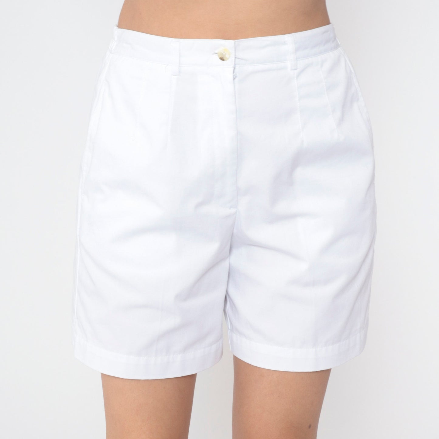90s White Pleated High-Waist Shorts Cotton Blend Preppy Medium 8