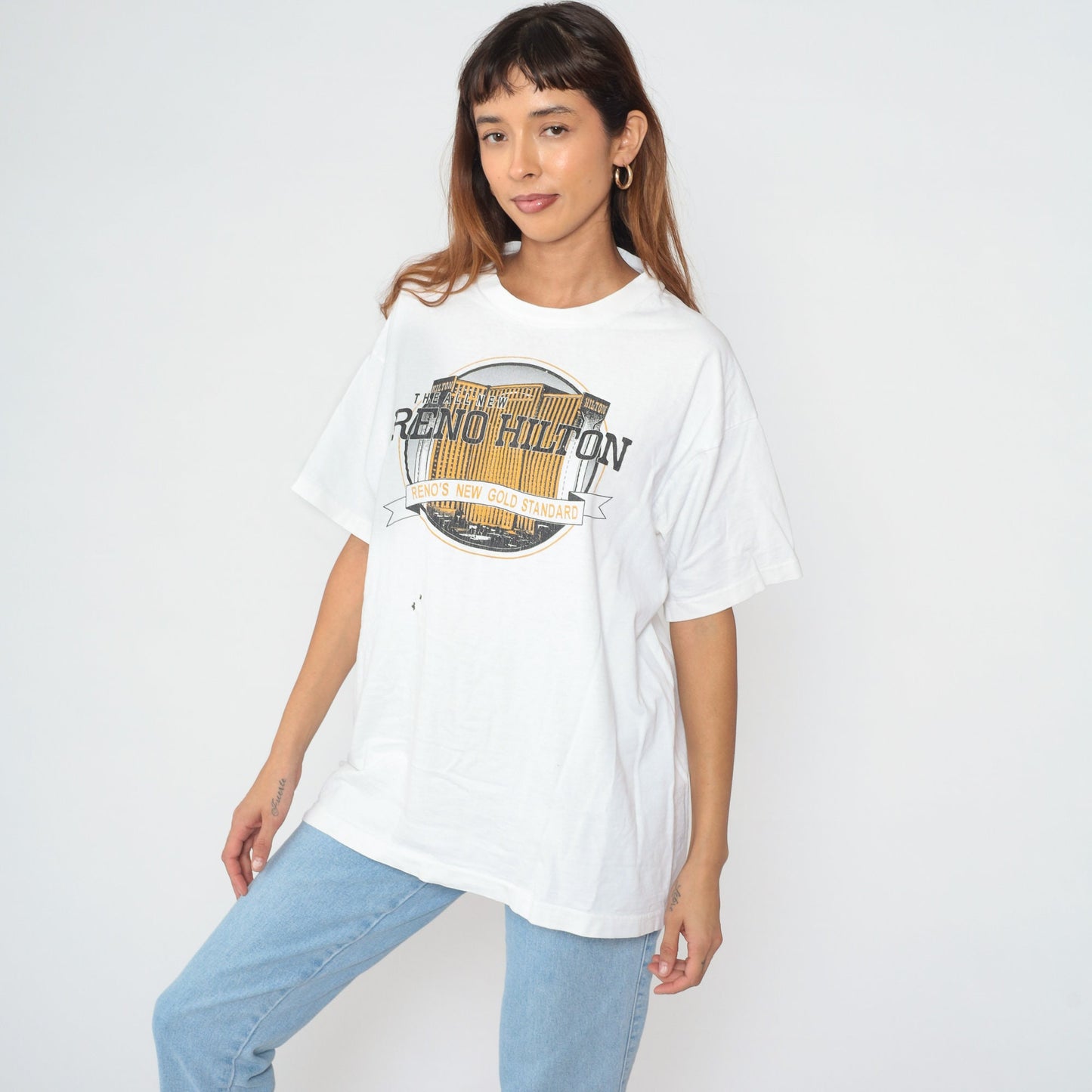 90s Reno Hilton Nevada Hotel Graphic T-Shirt Cotton White Extra Large