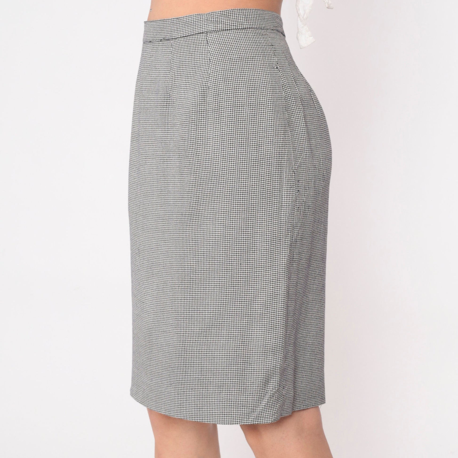 90s Houndstooth Pencil Skirt Black White High Waisted Mini Checkered Medium
