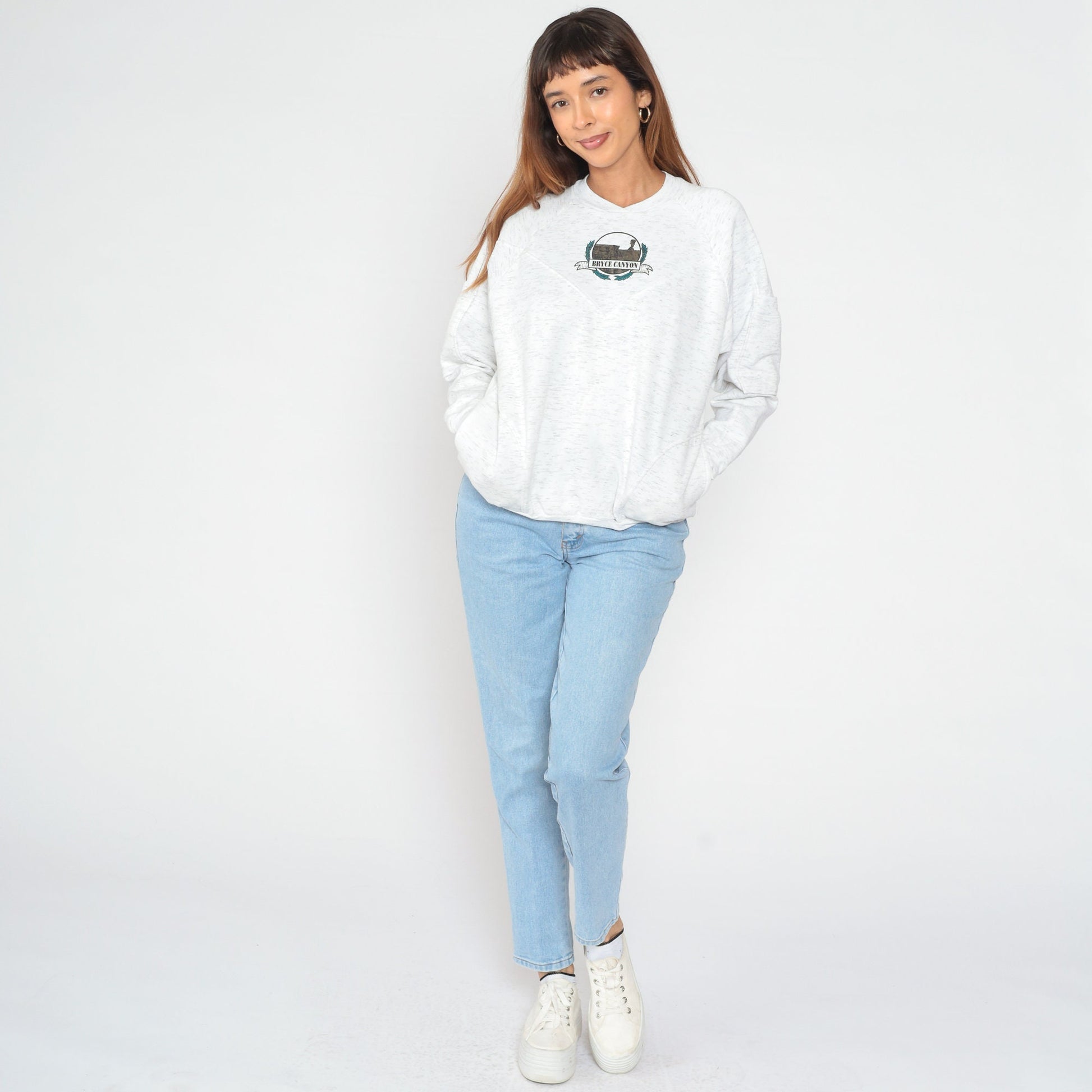 90s Bryce Canyon National Park Sweatshirt Heather White Raglan Medium M