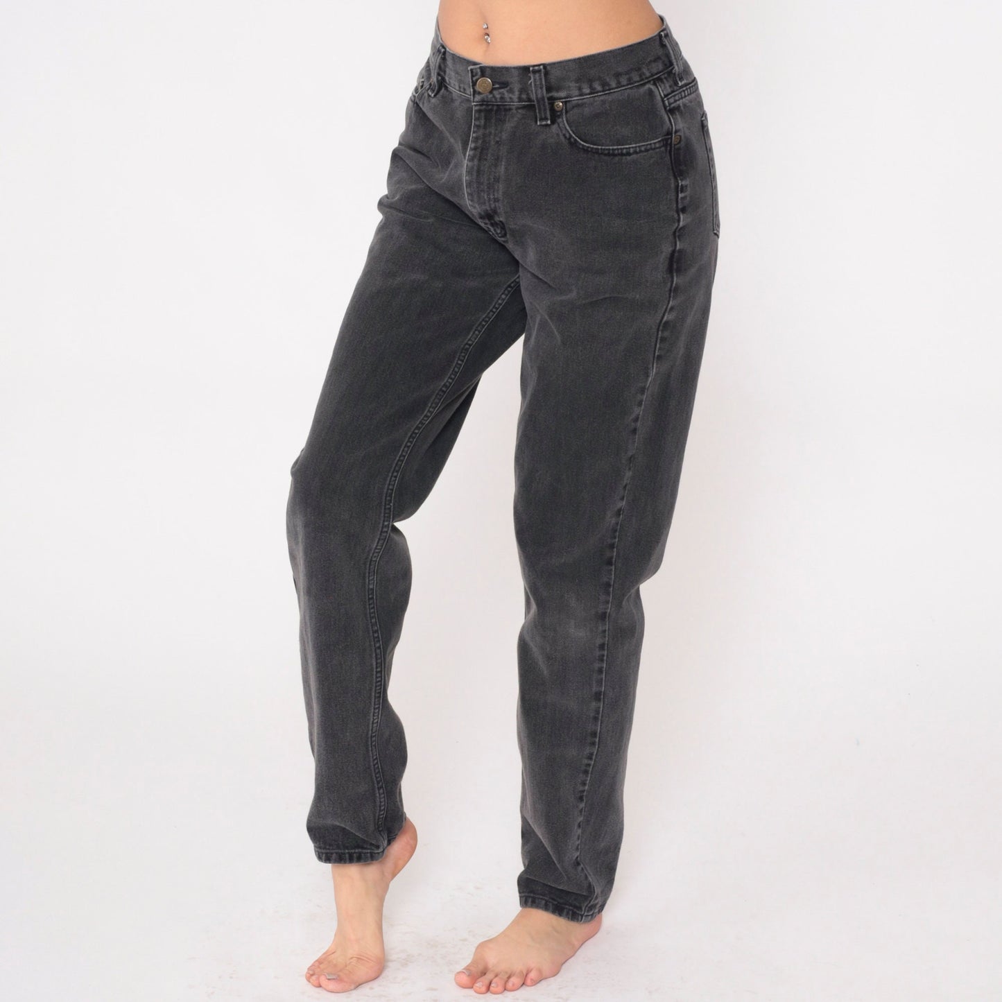 90s Liz Claiborne Faded Black Mom Jeans Tapered Mid Rise Denim Long Medium