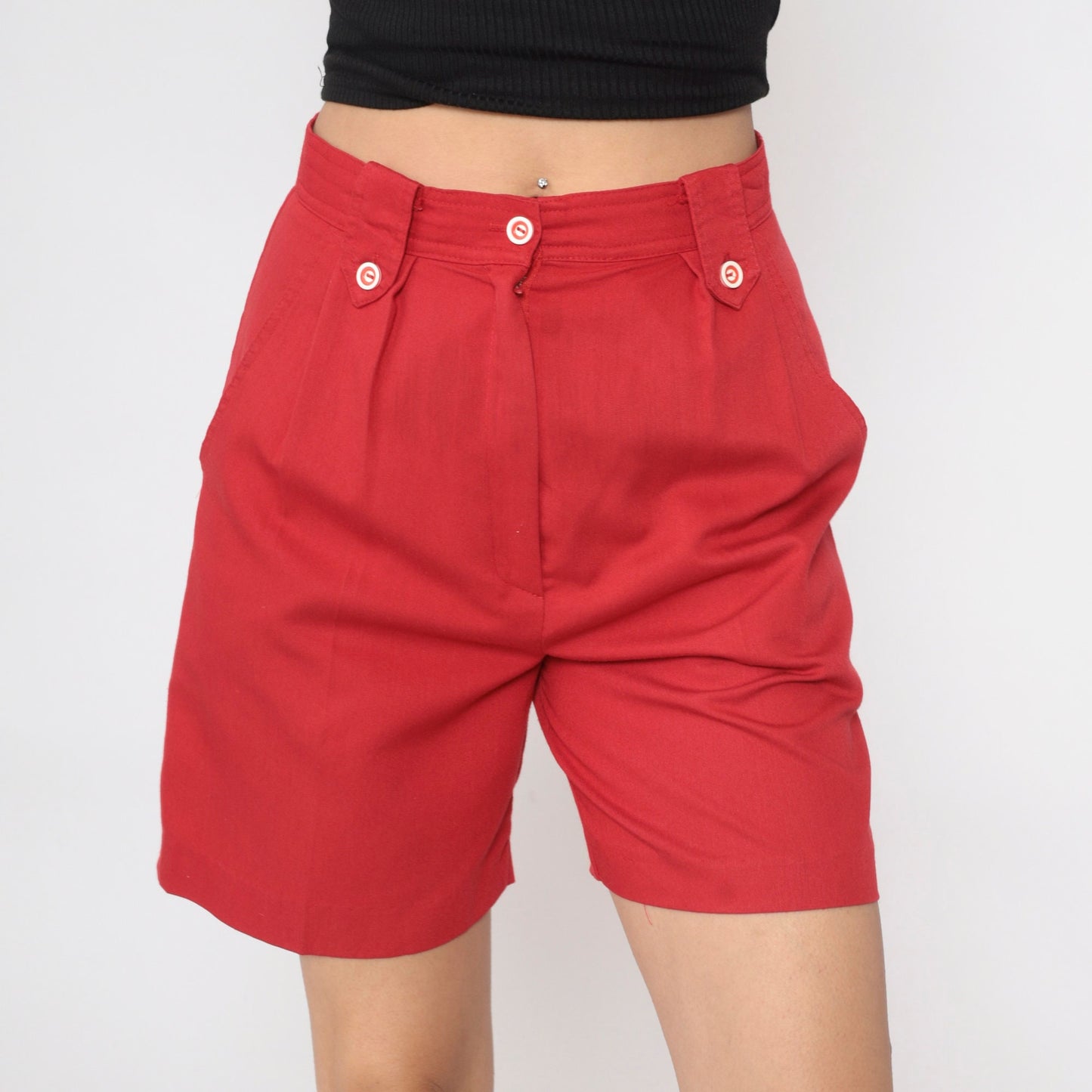 90s Red Pleated High-Waist Trouser Shorts Small 4