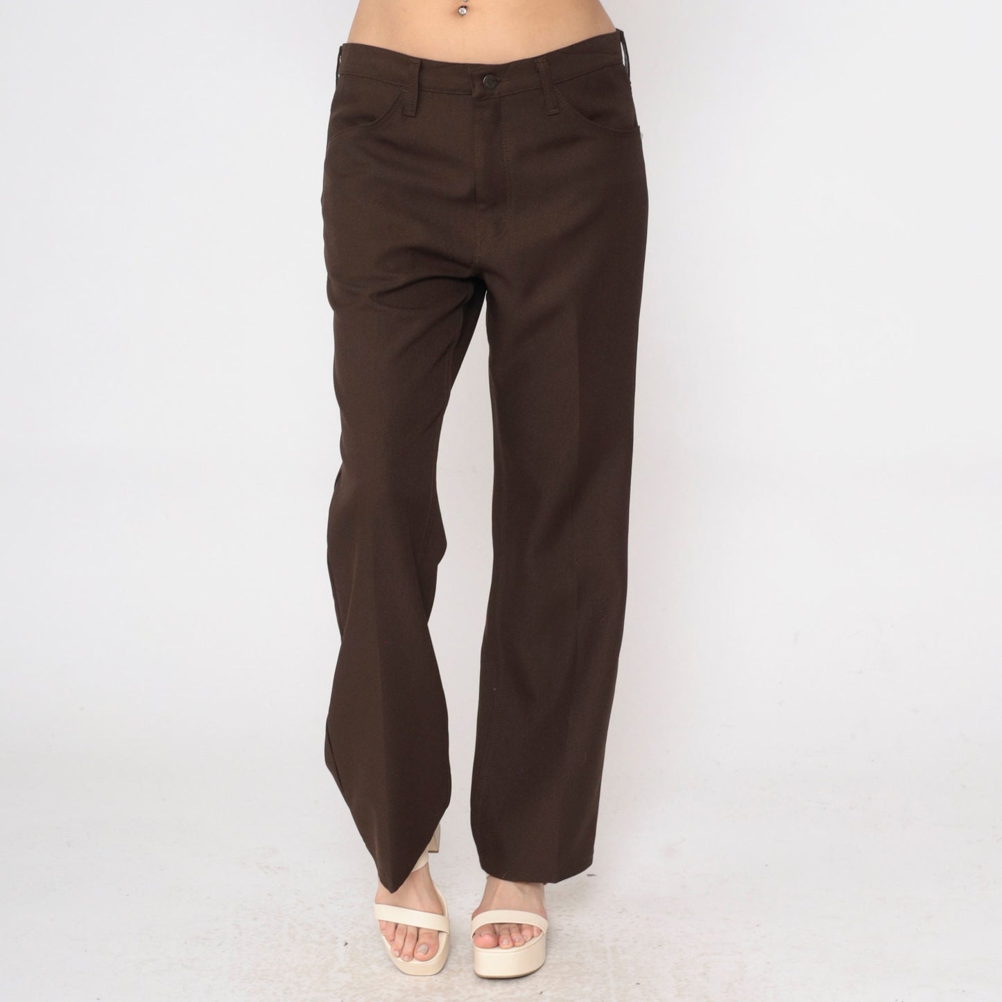 70s Wrangler Straight Leg Pants Brown High Rise Men's 34x30