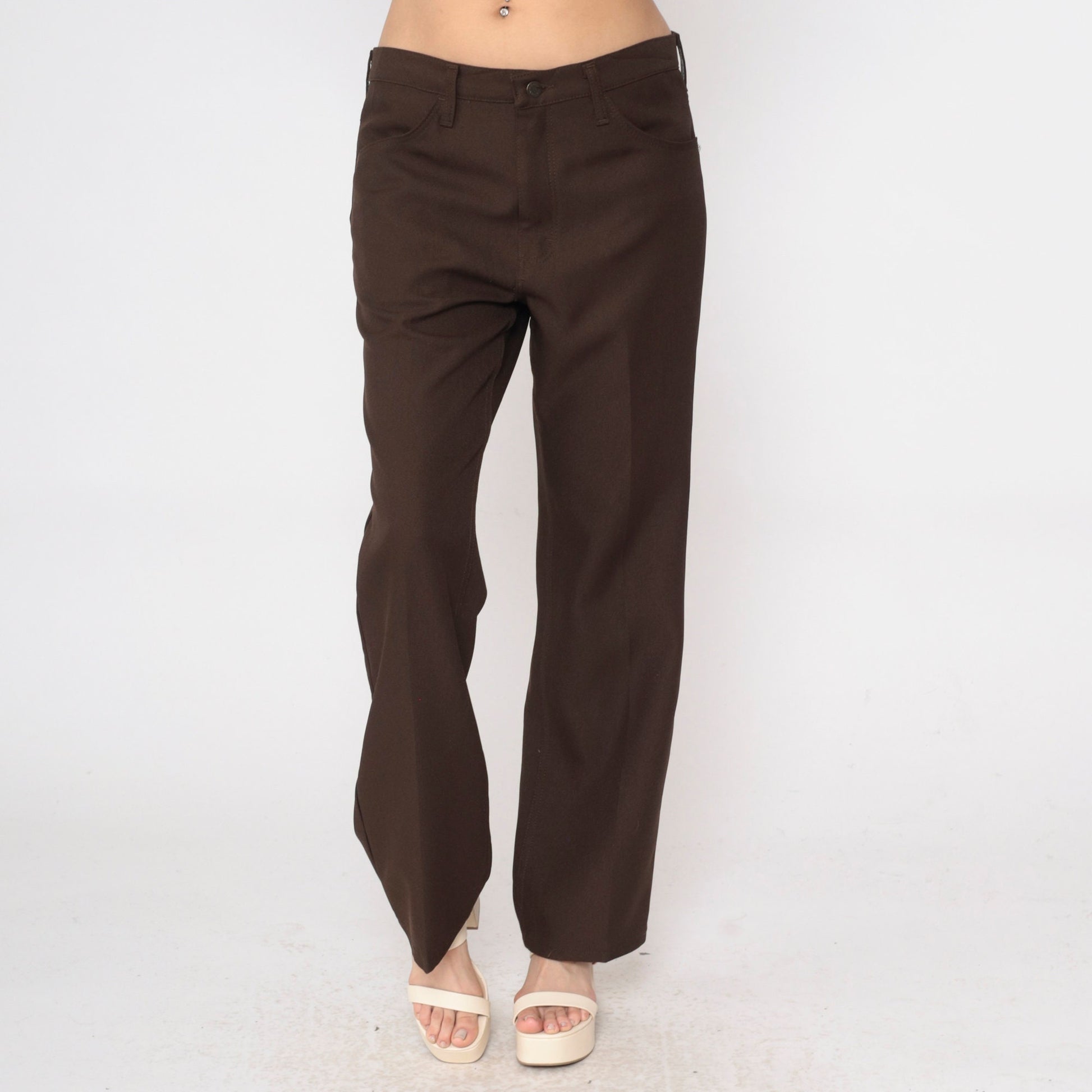 70s Wrangler Straight Leg Pants Brown High Rise Men's 34x30