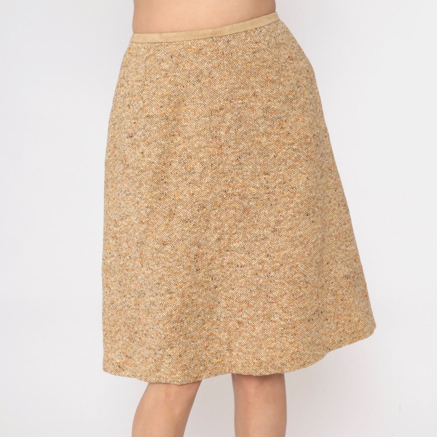 60s Tan Flecked Pencil Skirt High Waisted Tweed-Look Midi Small