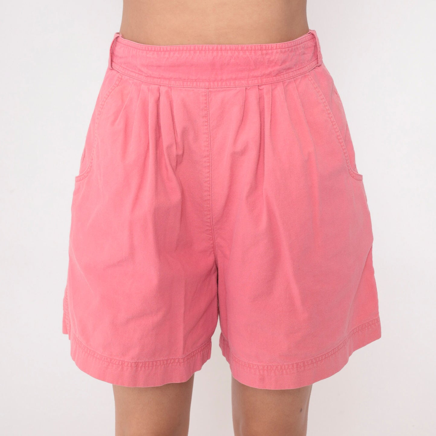 90s Pink Cotton Pleated Shorts High Waist Adjustable Medium