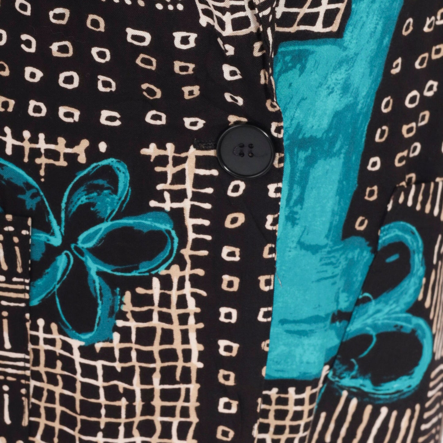 90s Kensington Square Blazer Black White Abstract Floral Print Blue Flowers Large L