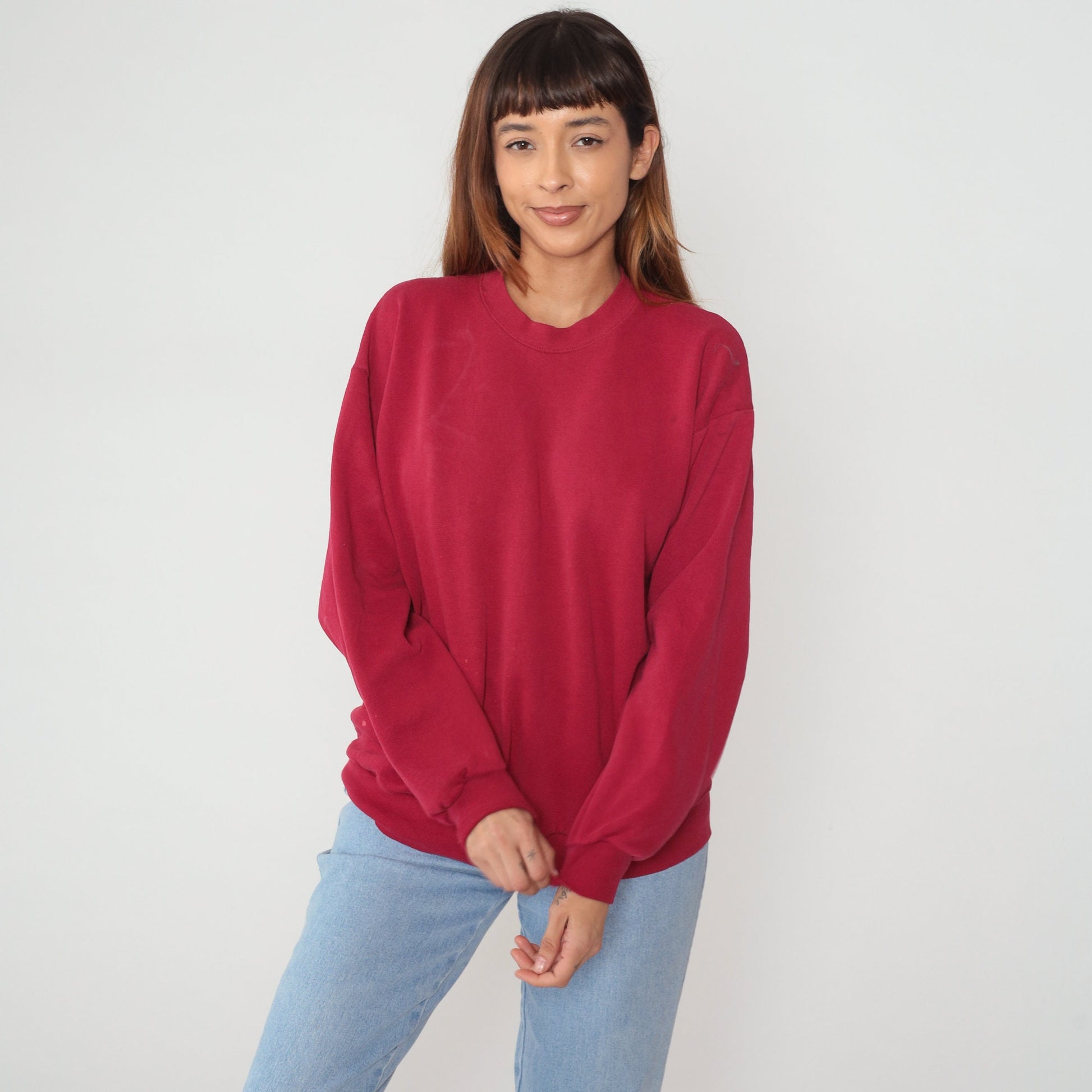 90s Jerzees Red Crewneck Sweatshirt Plain Pullover Large
