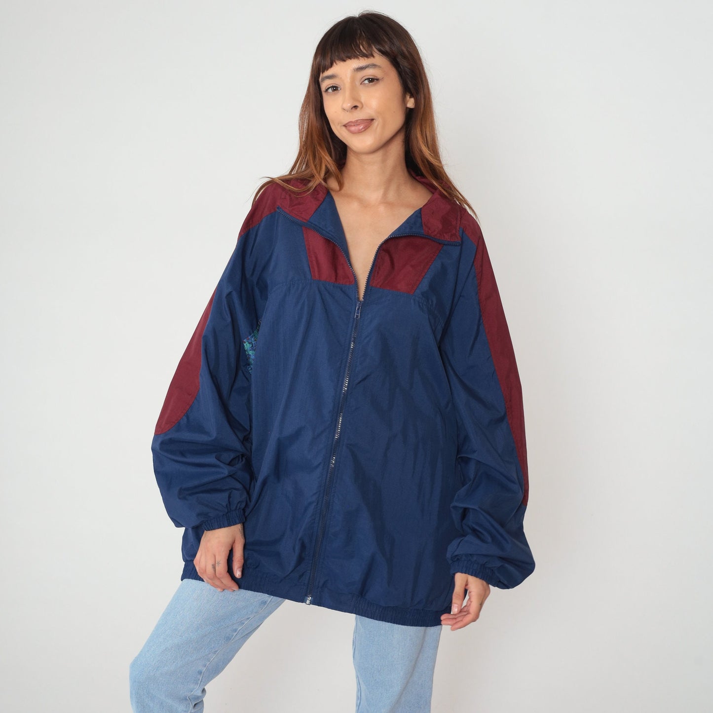 90s Pro Spirit Windbreaker Jacket Navy Burgundy Colorblock Extra Large XXL
