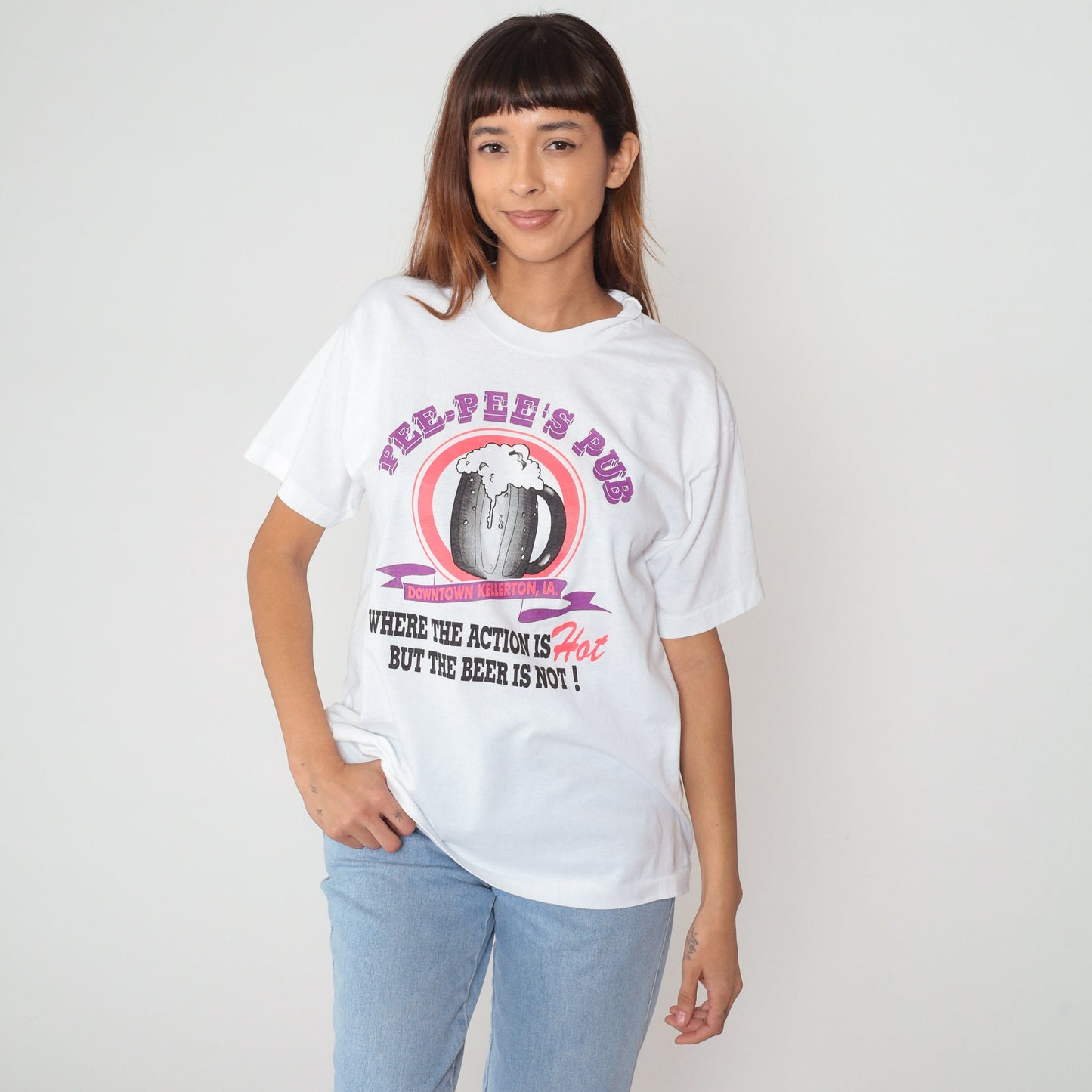 90s Pee-Pee's Pub Kellerton Iowa Graphic T-Shirt White Single Stitch Large