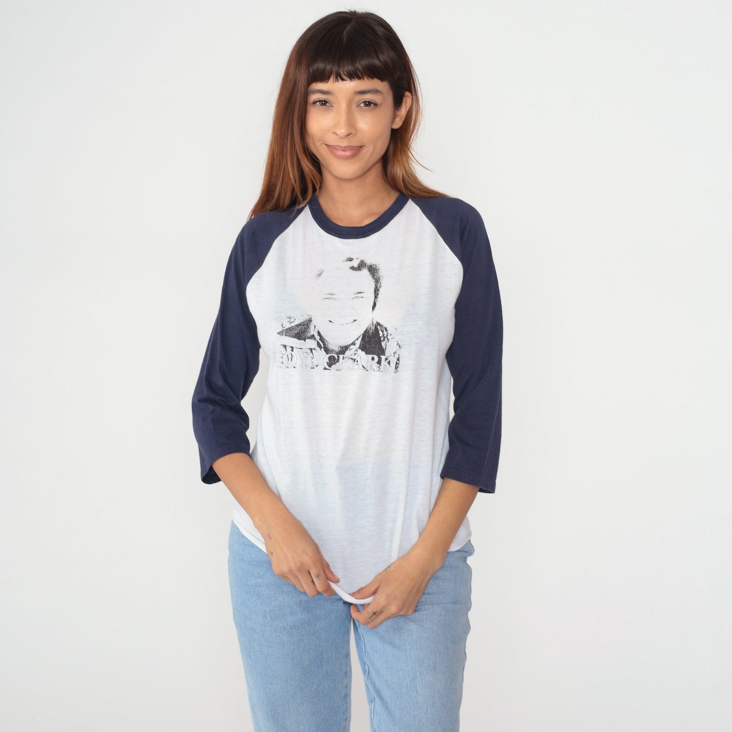80s Roy Clark Country Music Baseball Tee Graphic T-Shirt White Blue Large