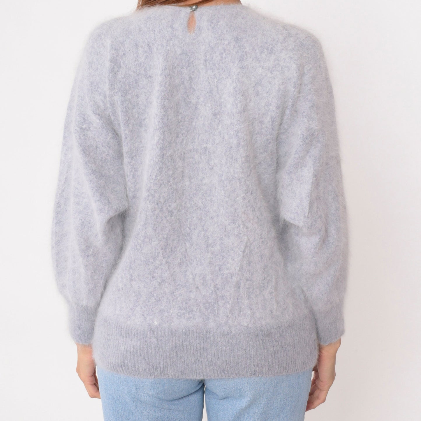 80s Beaded Star Periwinkle Mohair Blend Dolman Sweater Medium M