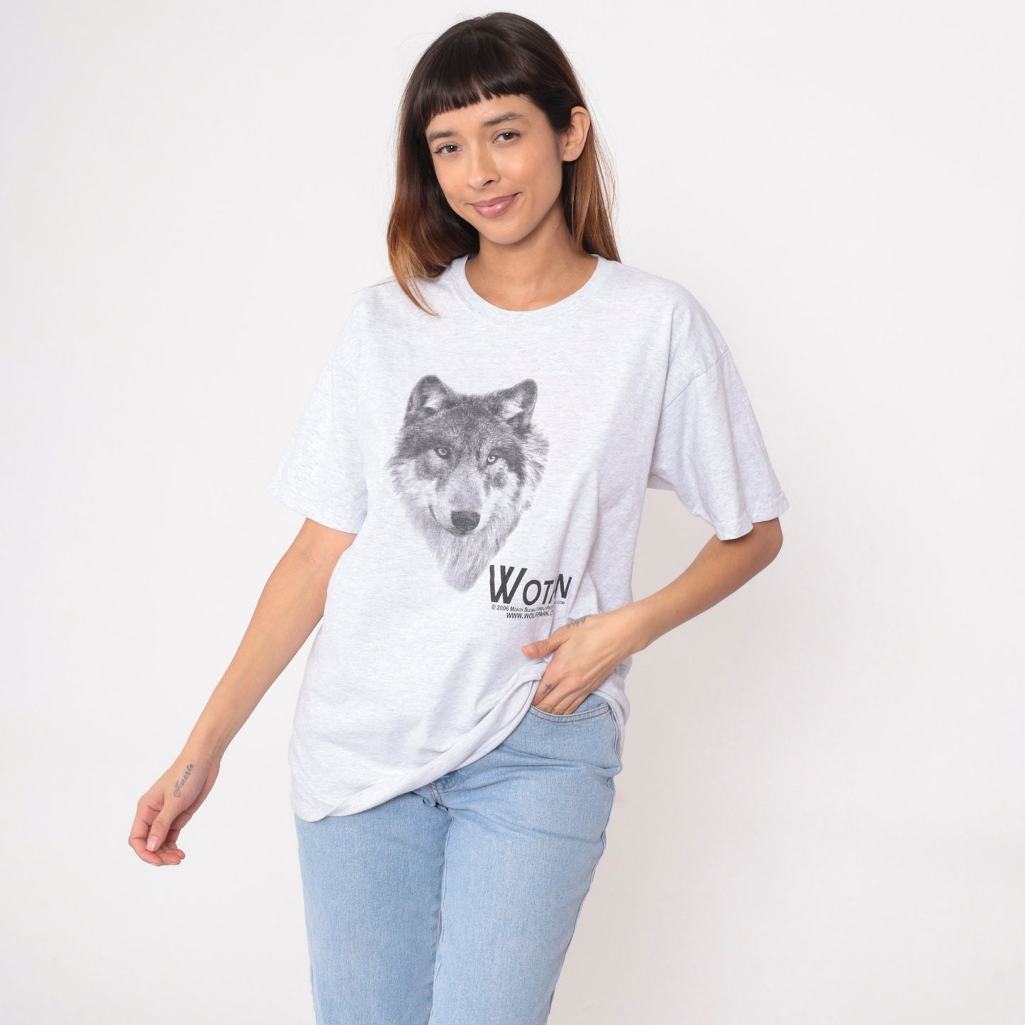 00s Wotan Wolf Park Battleground Indiana Graphic Tee Heather Grey Large