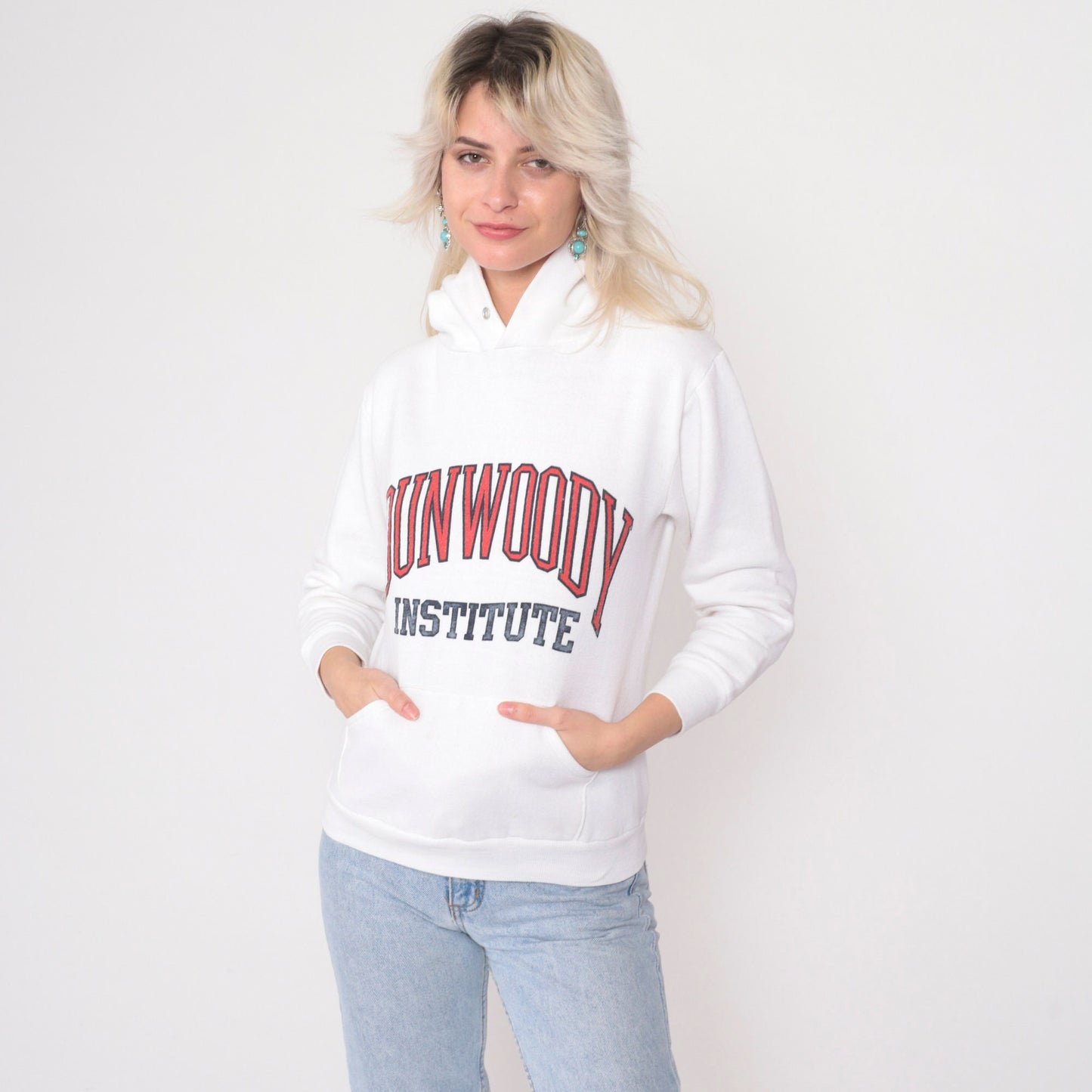 80s Dunwoody Institute Minneapolis Hooded Sweatshirt White College XXS