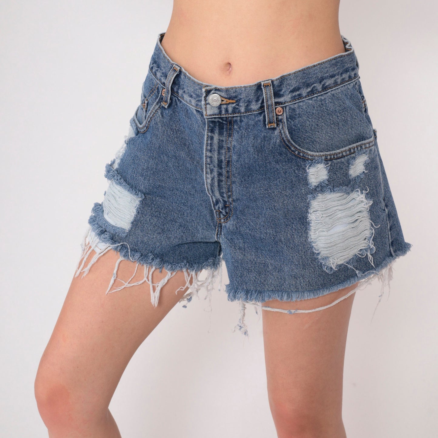 Y2K Levi's 560 High Rise Cutoff Jean Shorts Blue Distressed Medium 32