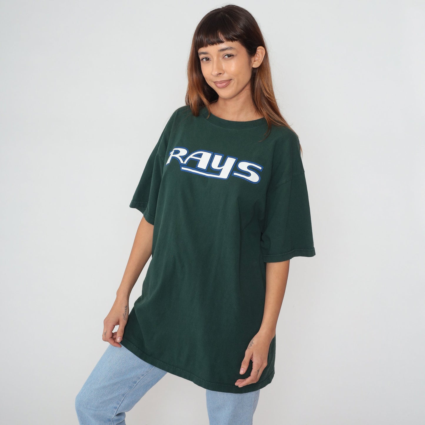 90s Tampa Bay Rays MLB Graphic T-Shirt Green Cotton Baseball Tee Extra Large XXL