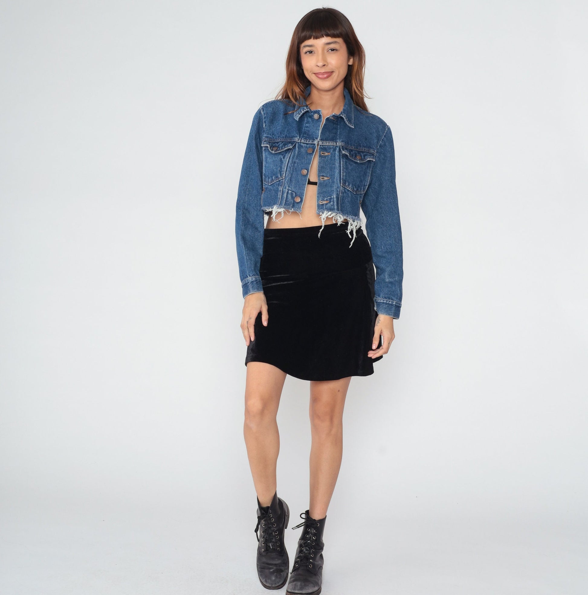 90s Rustler Cropped Denim Jacket Blue Raw Hem Small