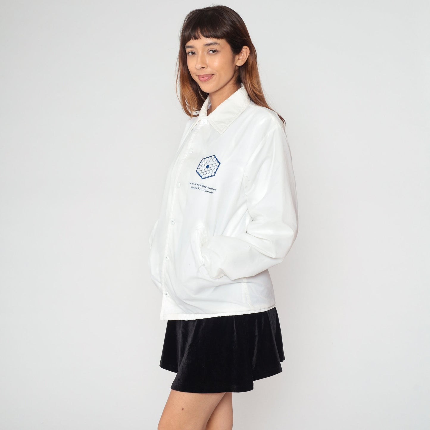 80s WM Keck Observatory Waimea Hawaii Windbreaker Jacket White Snap Small