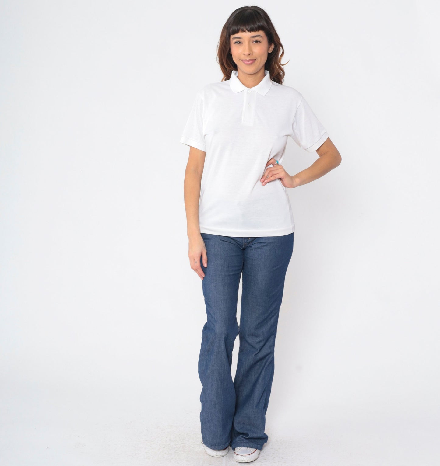 80s White Cotton Polo Shirt Button-Up Short Sleeve Collared Small S