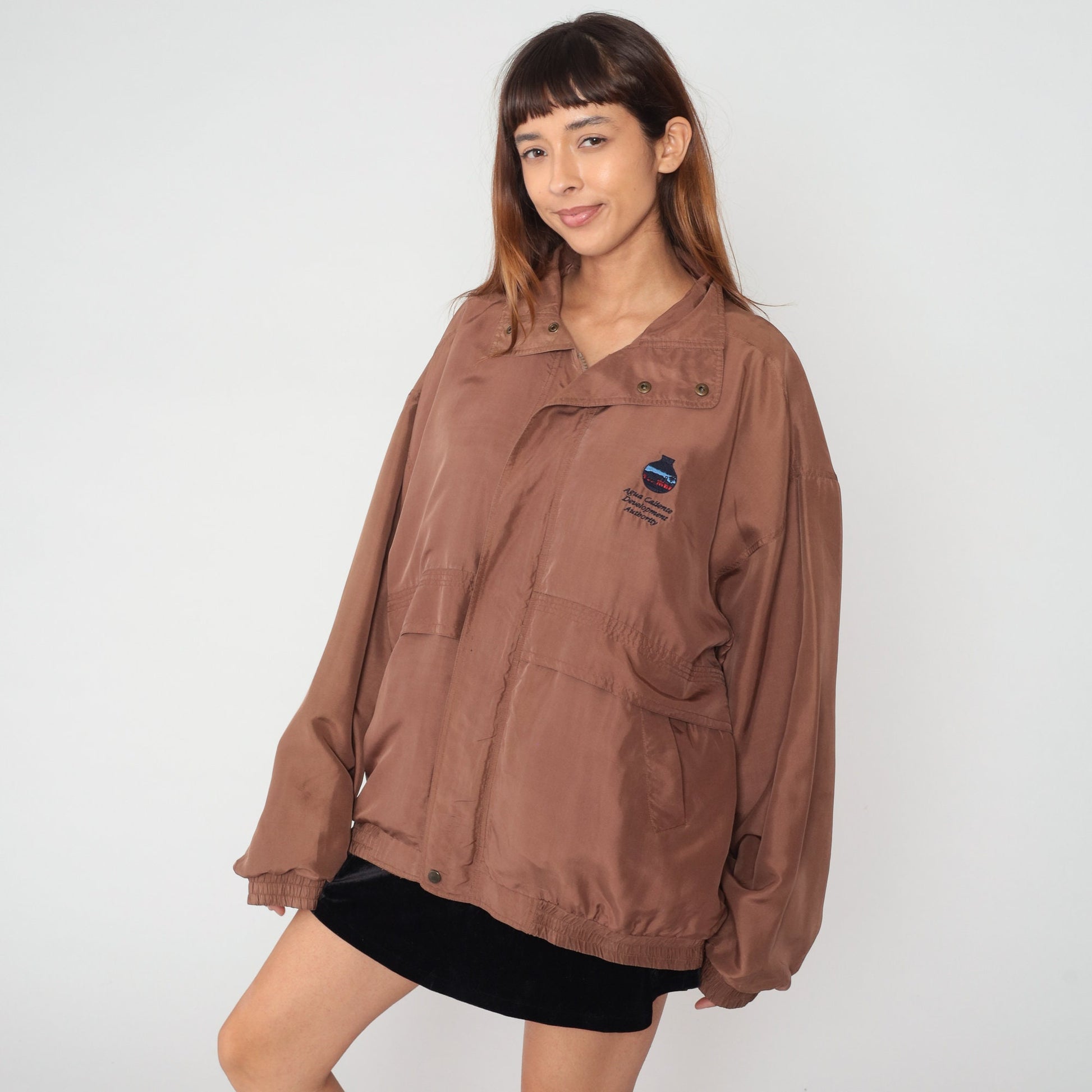 90s Agua Caliente Development Authority Silk Windbreaker Brown Large