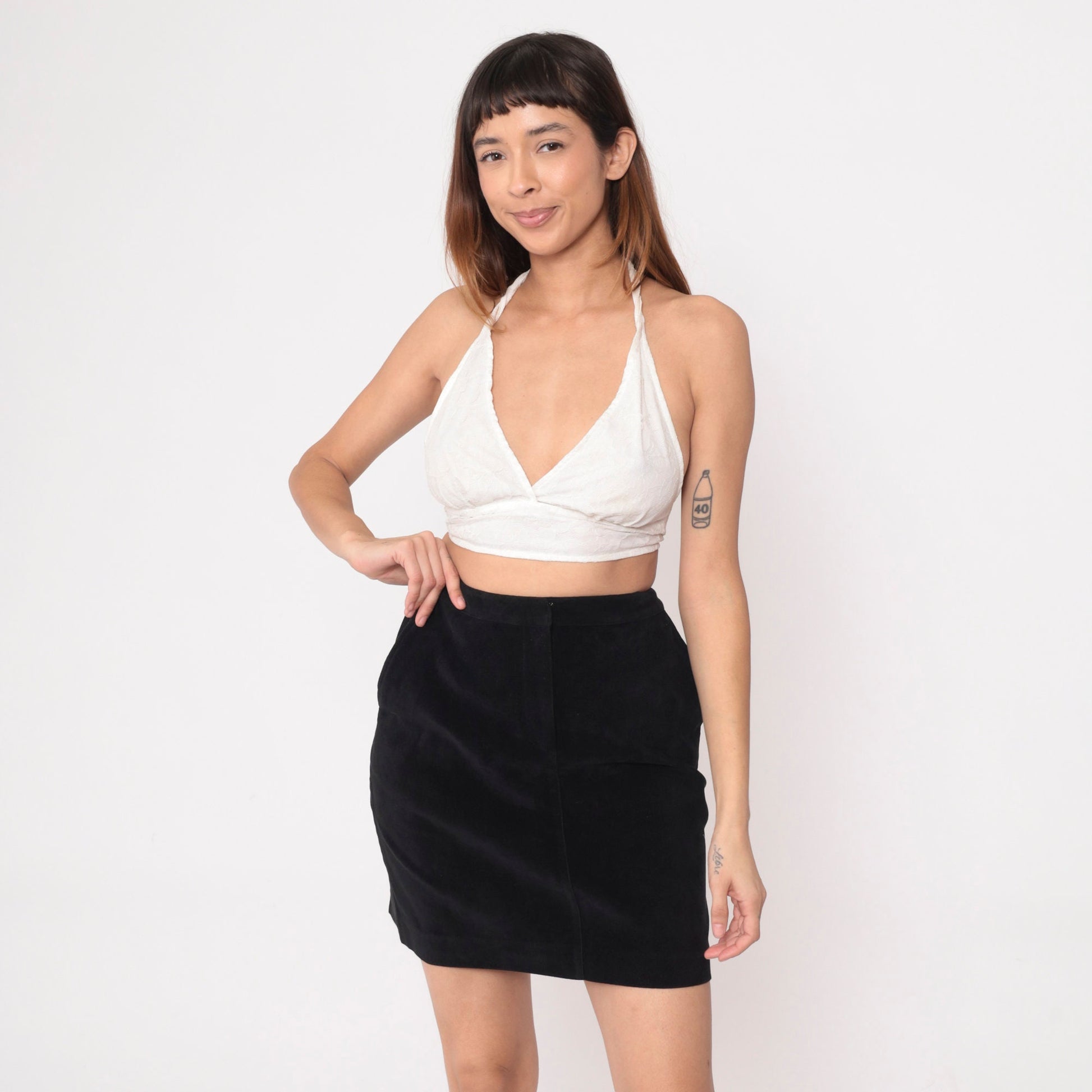 90s Black Mini Skirt High Waisted Pencil Zip Front Small