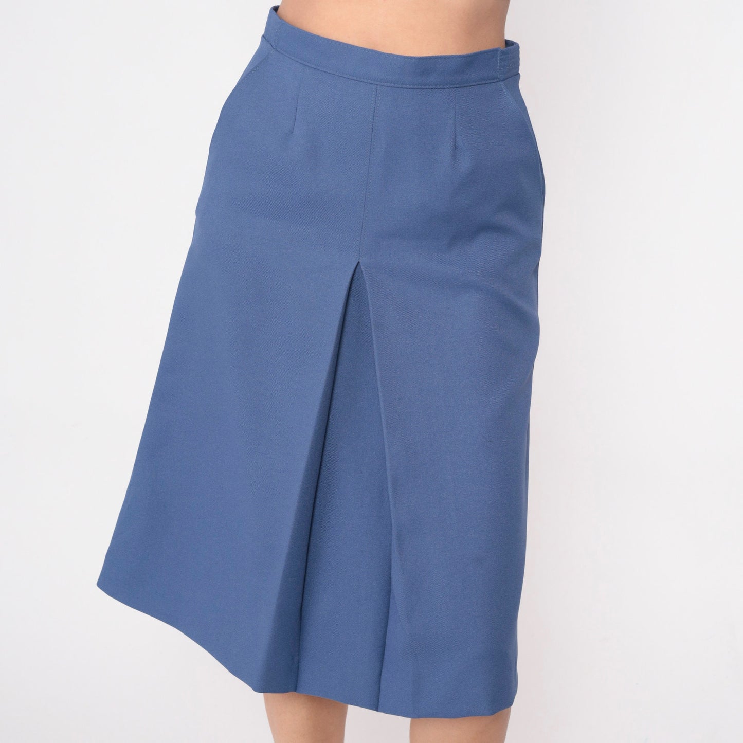 70s Dark Periwinkle Midi Skirt High Waisted Pleated A-Line Small