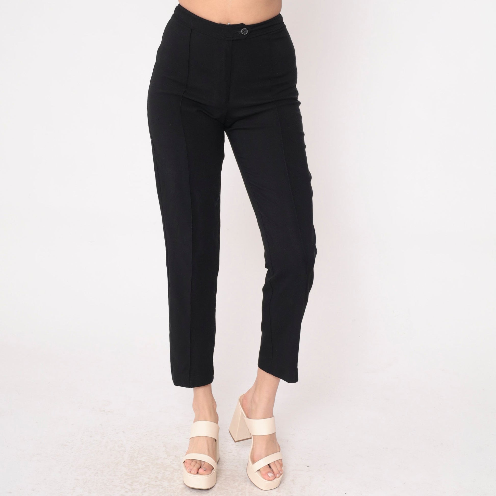 90s Black High-Waisted Tapered Trousers Crease Front Small 4