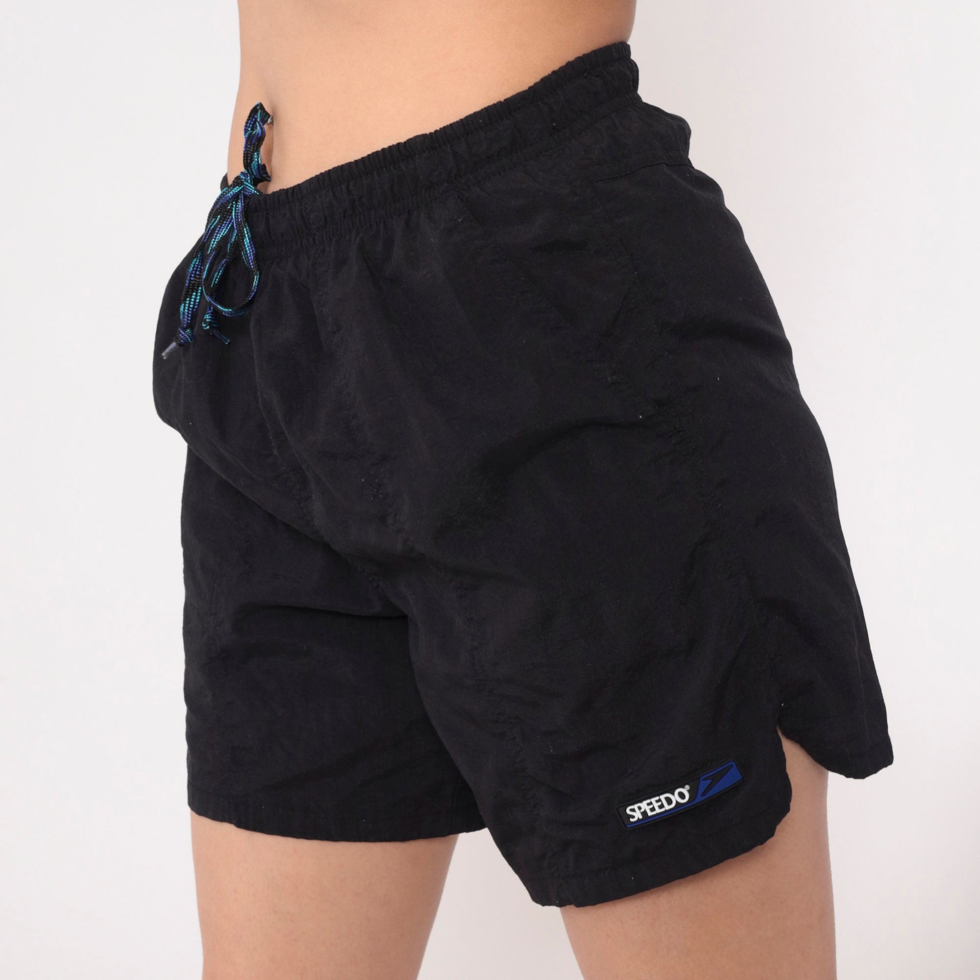 90s Speedo Black Swim Trunks Drawstring Waist Men's Small S